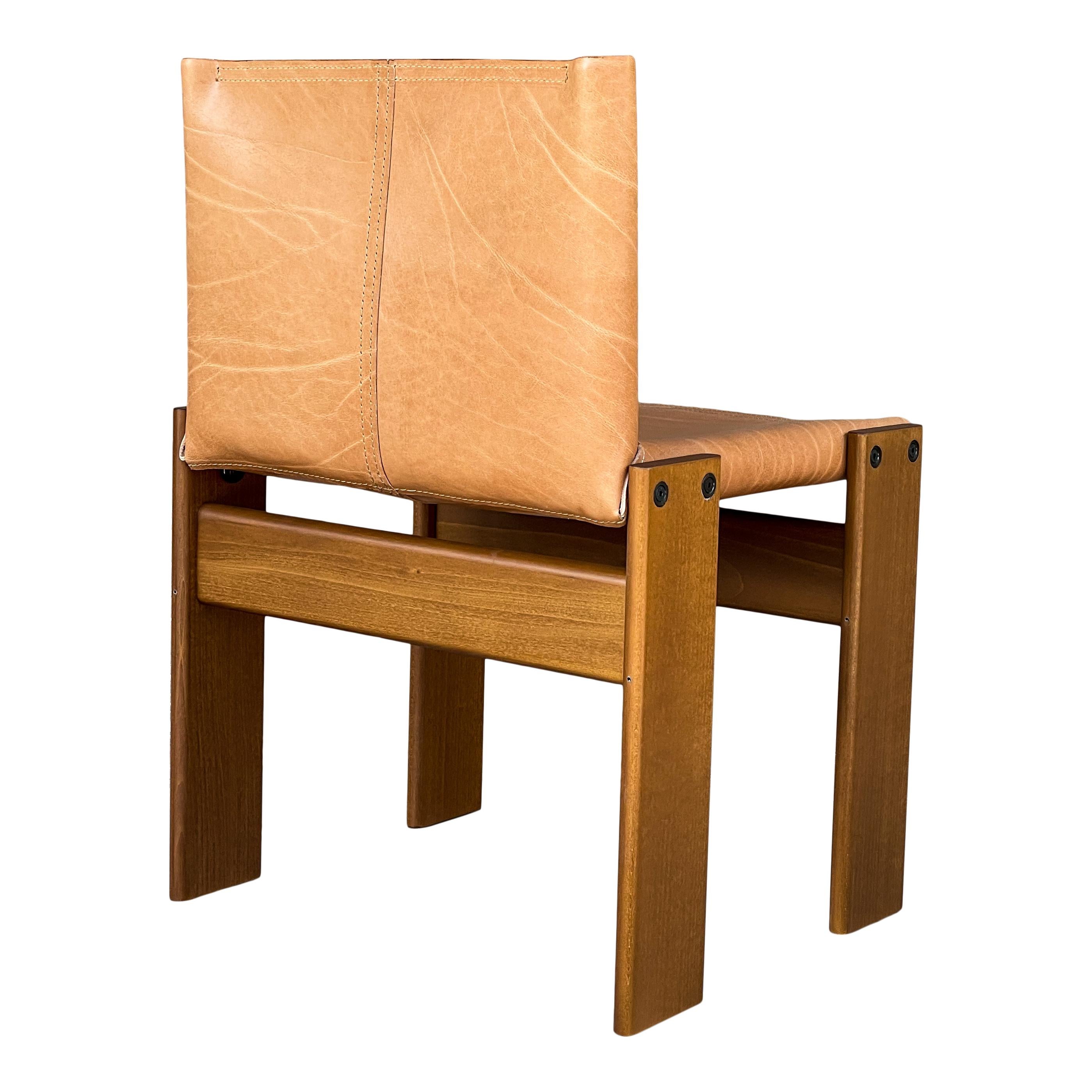 Afra & Tobia Scarpa Cognac Leather Monk Dining Chair for Molteni, 1973, Set of 4 For Sale 6