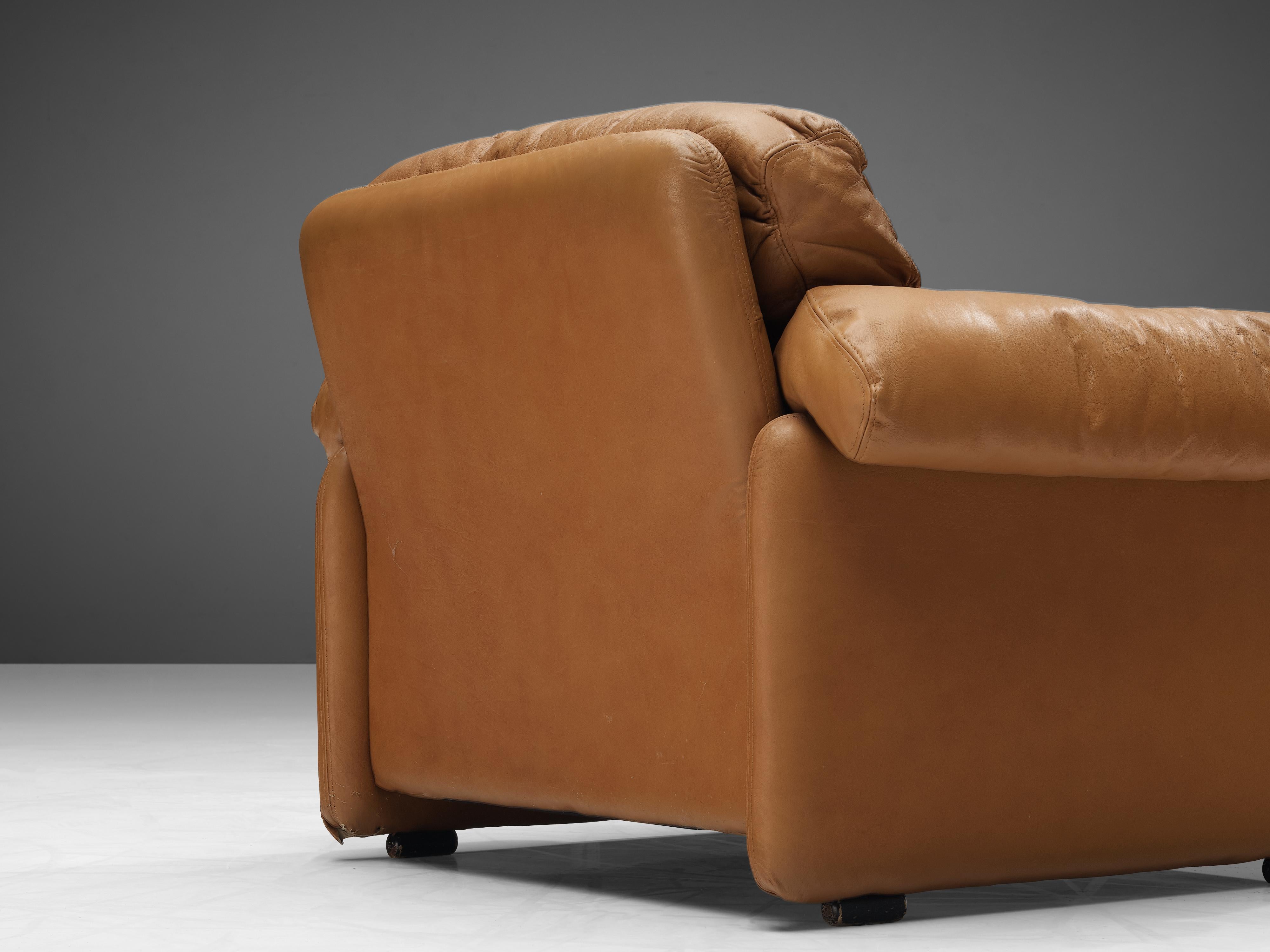 Italian Afra & Tobia Scarpa for B&B Italia 'Coronado' Lounge Chair in Cognac Leather For Sale