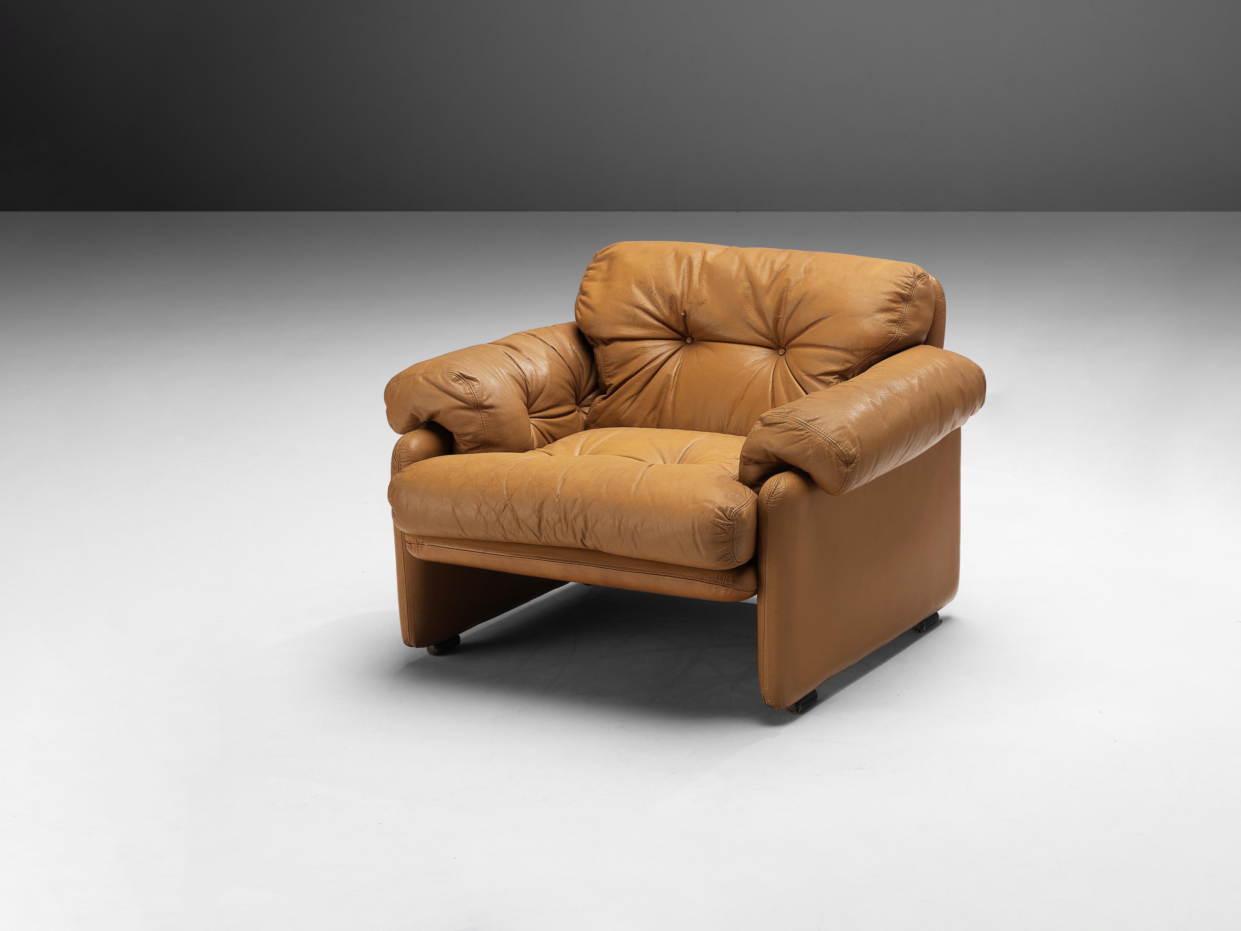 Afra & Tobia Scarpa for B&B Italia 'Coronado' Lounge Chair in Cognac Leather In Good Condition For Sale In Waalwijk, NL