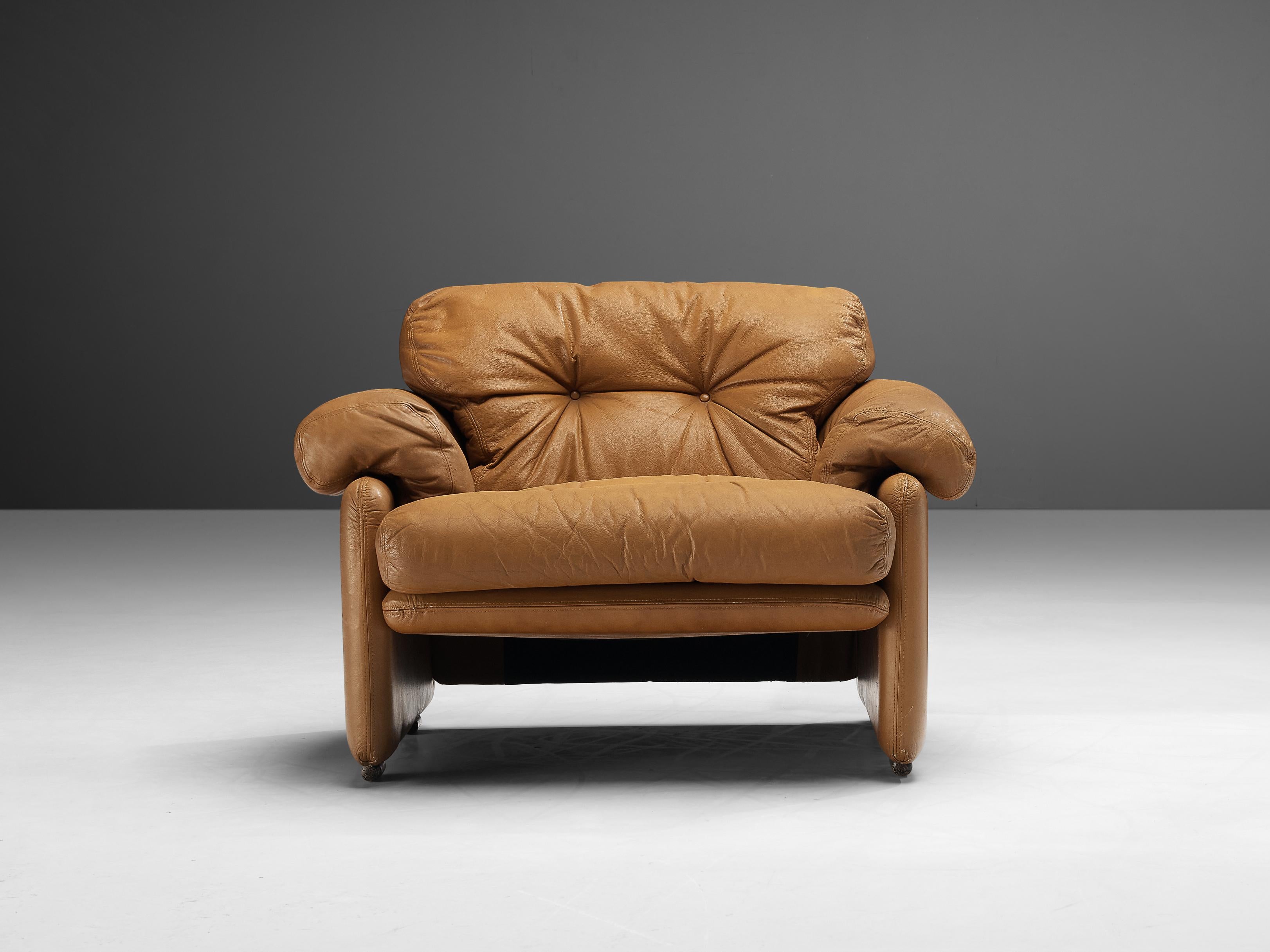 Afra & Tobia Scarpa for B&B Italia 'Coronado' Lounge Chair in Cognac Leather For Sale 1