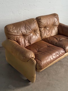 Afra & Tobia Scarpa Coronado Sofa for C&B Italia, Tan Leather, c. 1970
