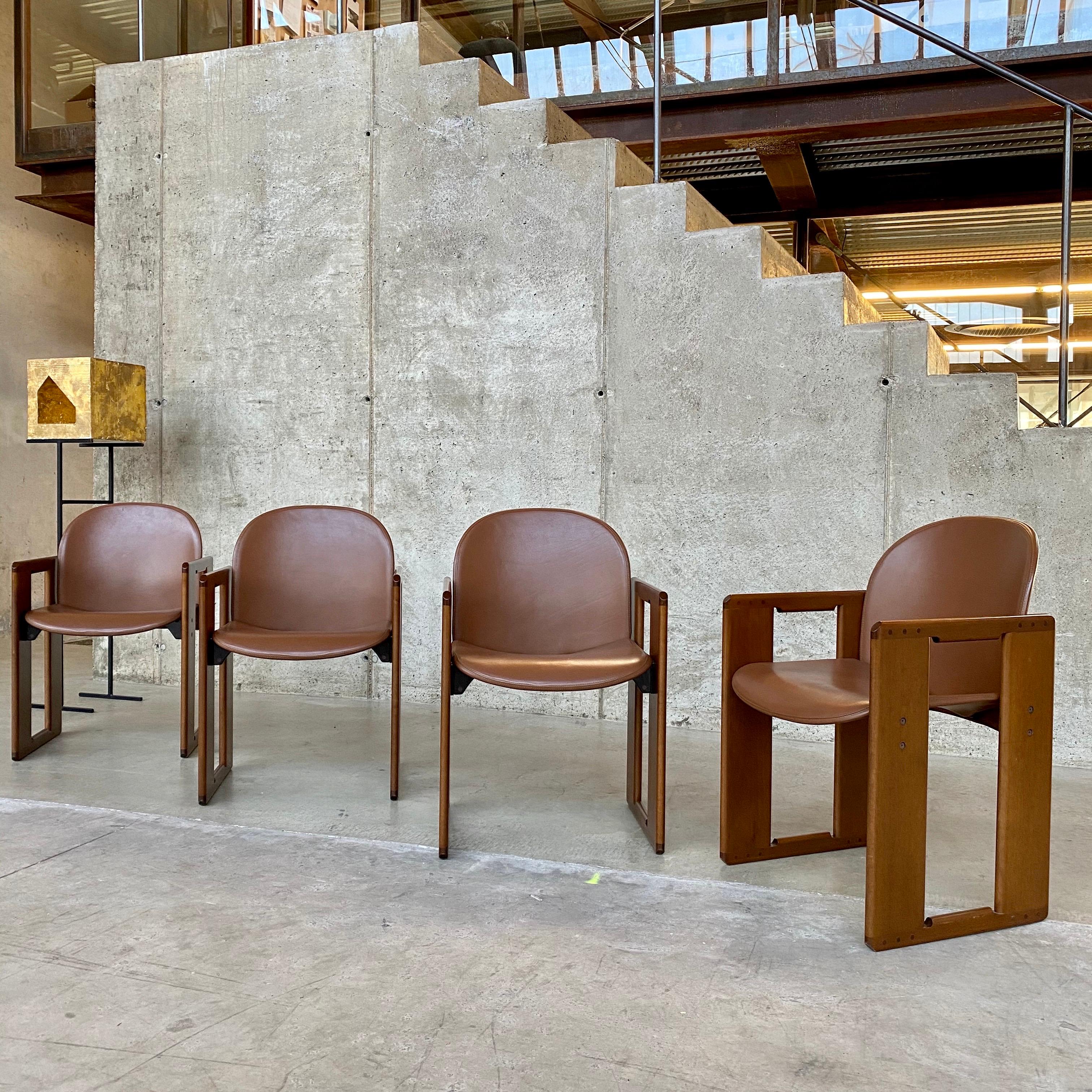 Leather Afra & Tobia Scarpa “Dialogo” Dining Chairs for B&B Italia, 1974, Set of 4