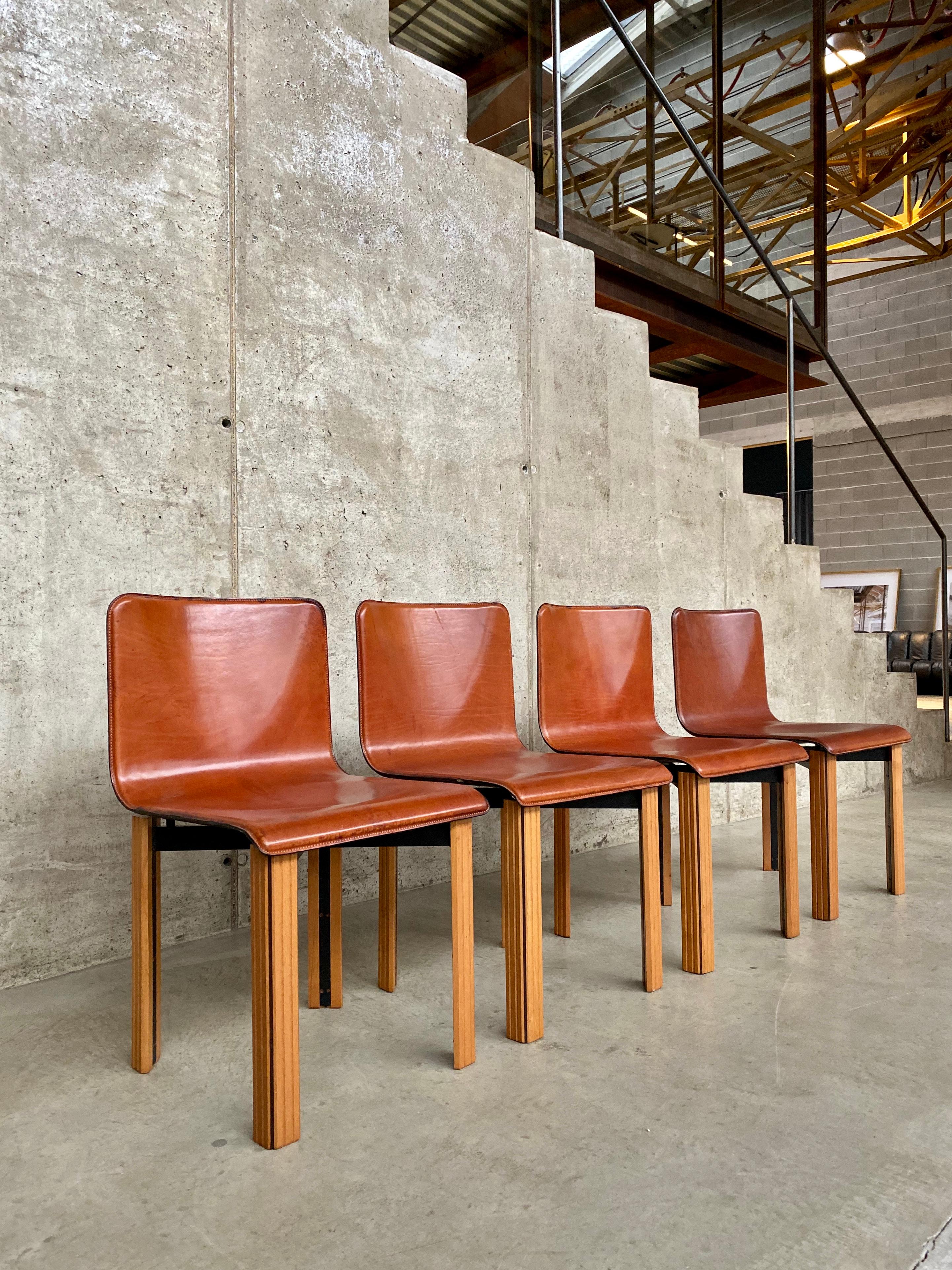 Leather Afra & Tobia Scarpa Dining Chairs for Gavina, 1968, Set of 4