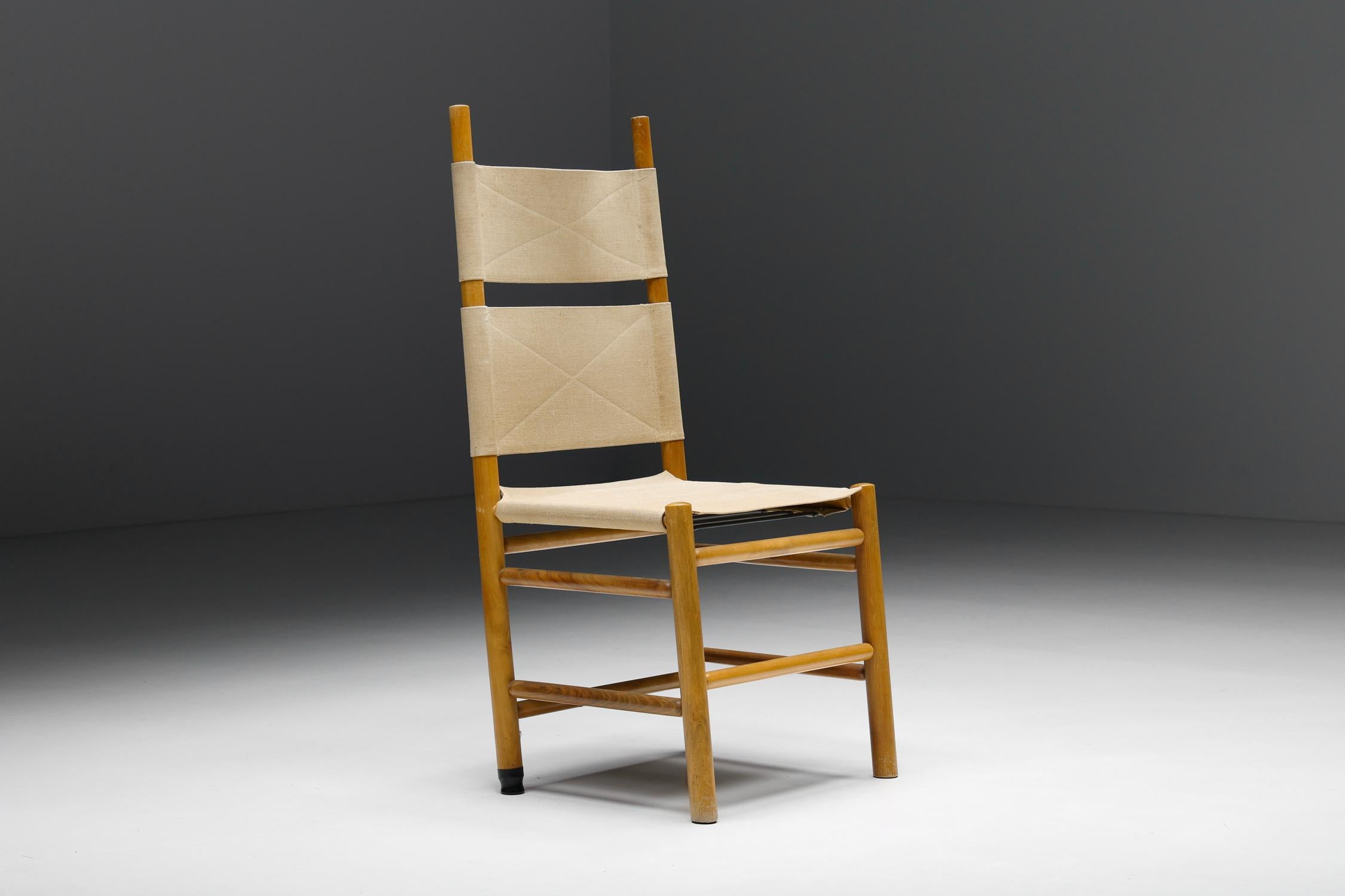 Late 20th Century Afra & Tobia Scarpa Dining Chairs, Wood & Fabric, Italian Design, 1970s