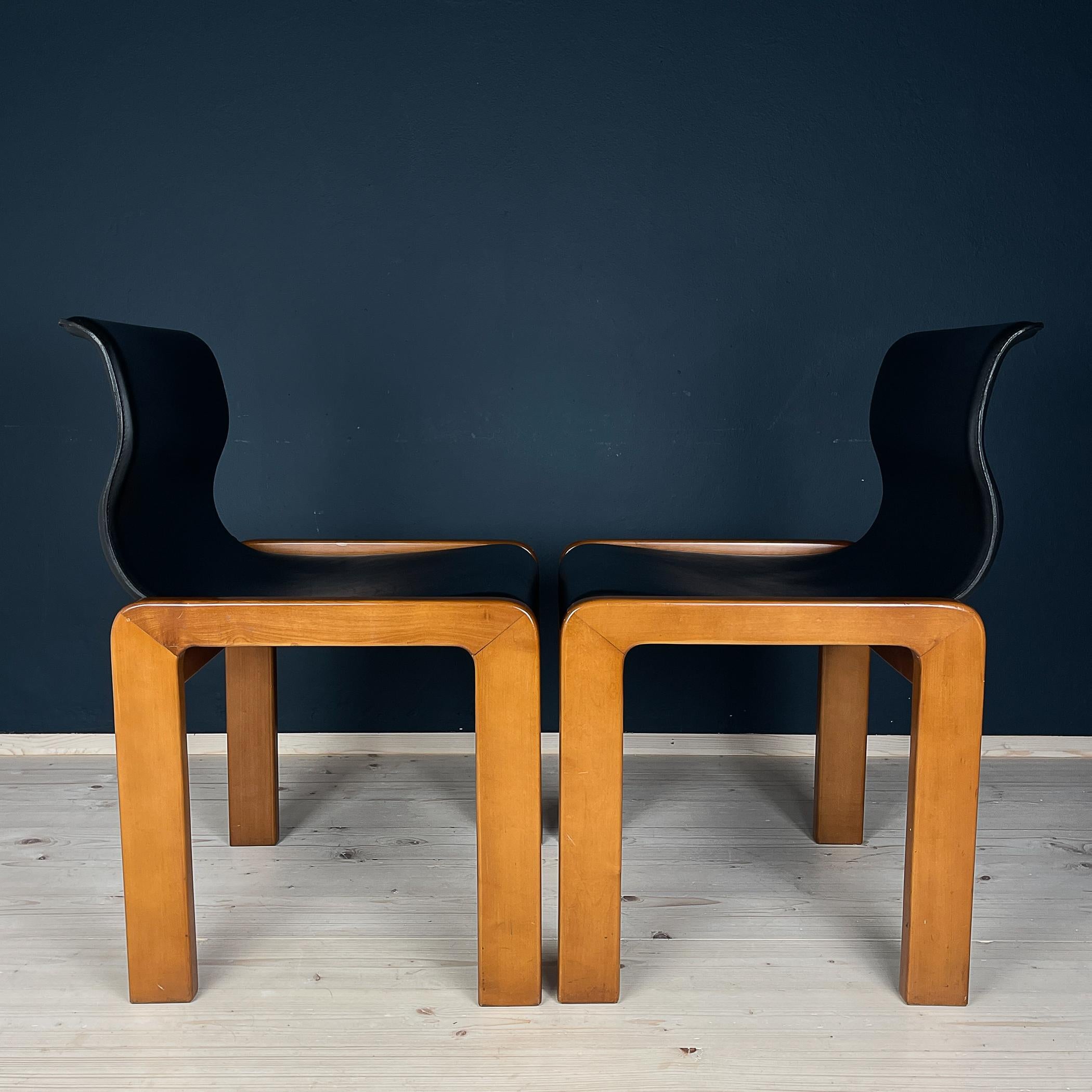 Leather Afra & Tobia Scarpa Dining Room Chairs, Italy 1966, Set of 2