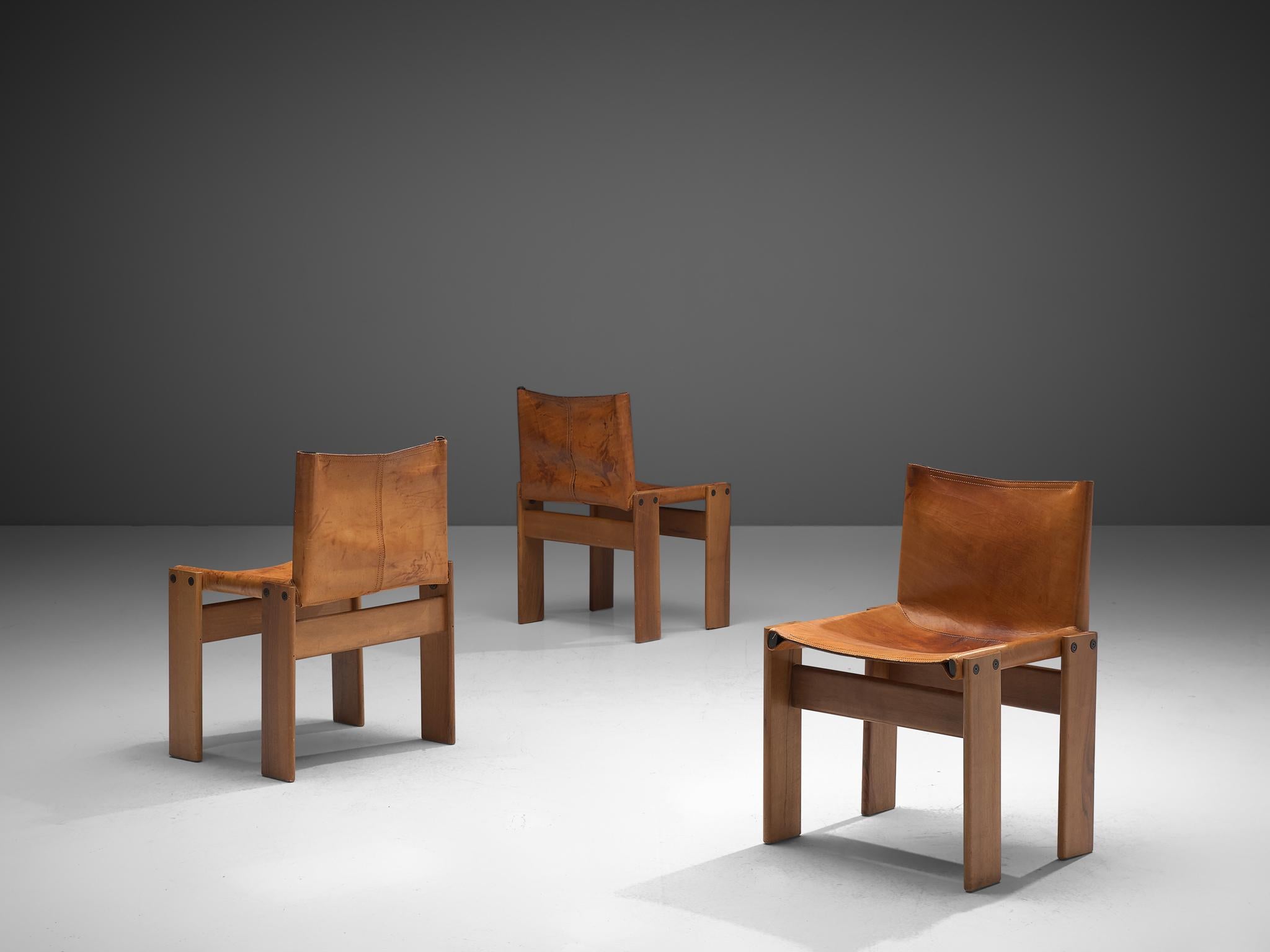 Afra & Tobia Scarpa Eight Monk Chairs in Patinated Cognac Leather In Good Condition In Waalwijk, NL