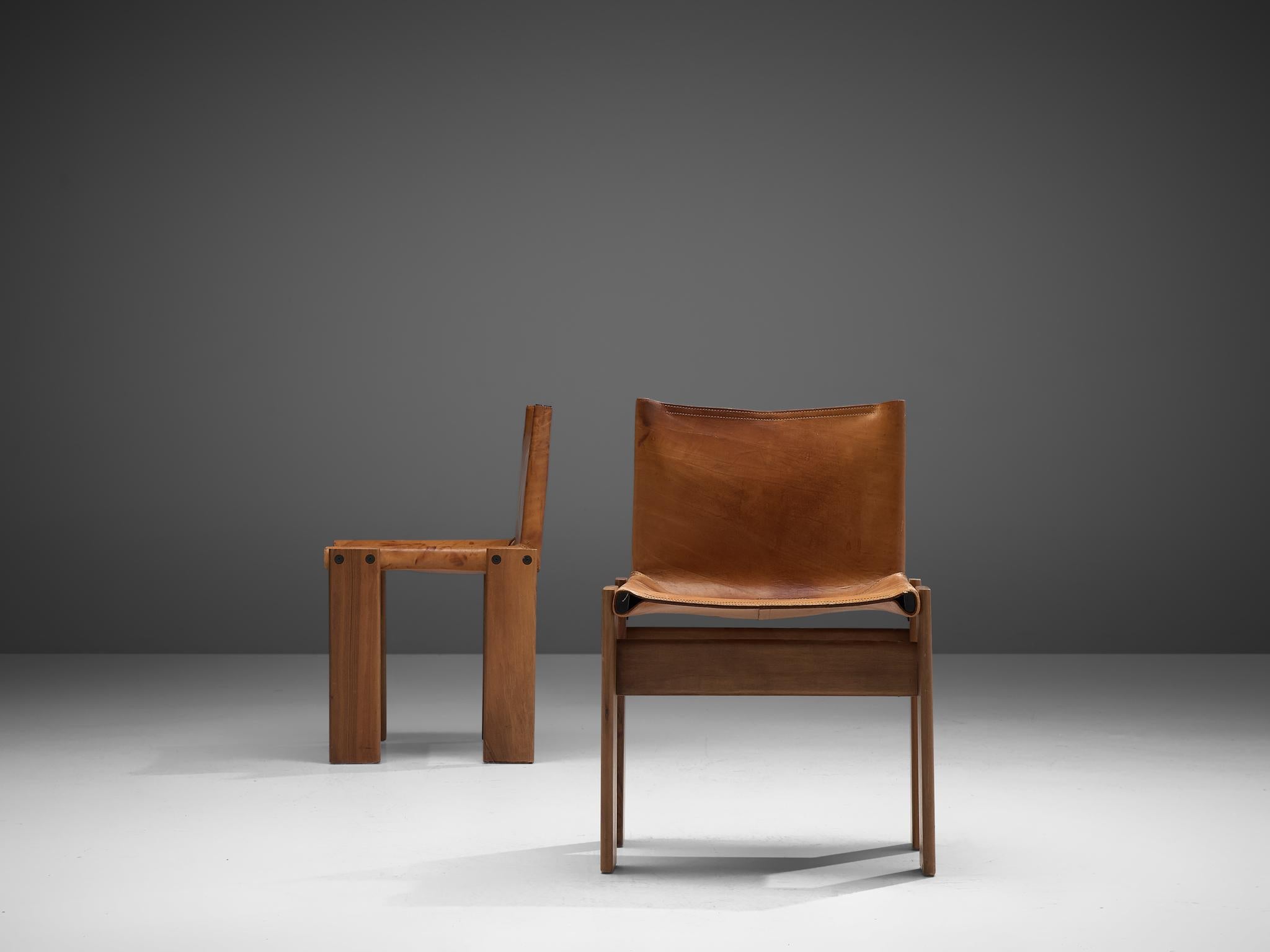 Late 20th Century Afra & Tobia Scarpa Eight Monk Chairs in Patinated Cognac Leather