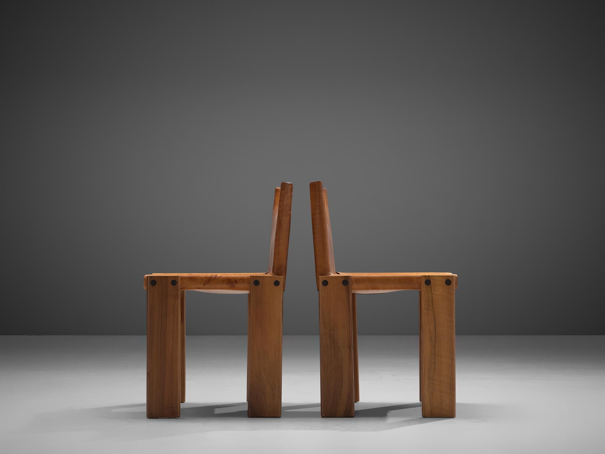 Afra & Tobia Scarpa Eight Monk Chairs in Patinated Cognac Leather 1