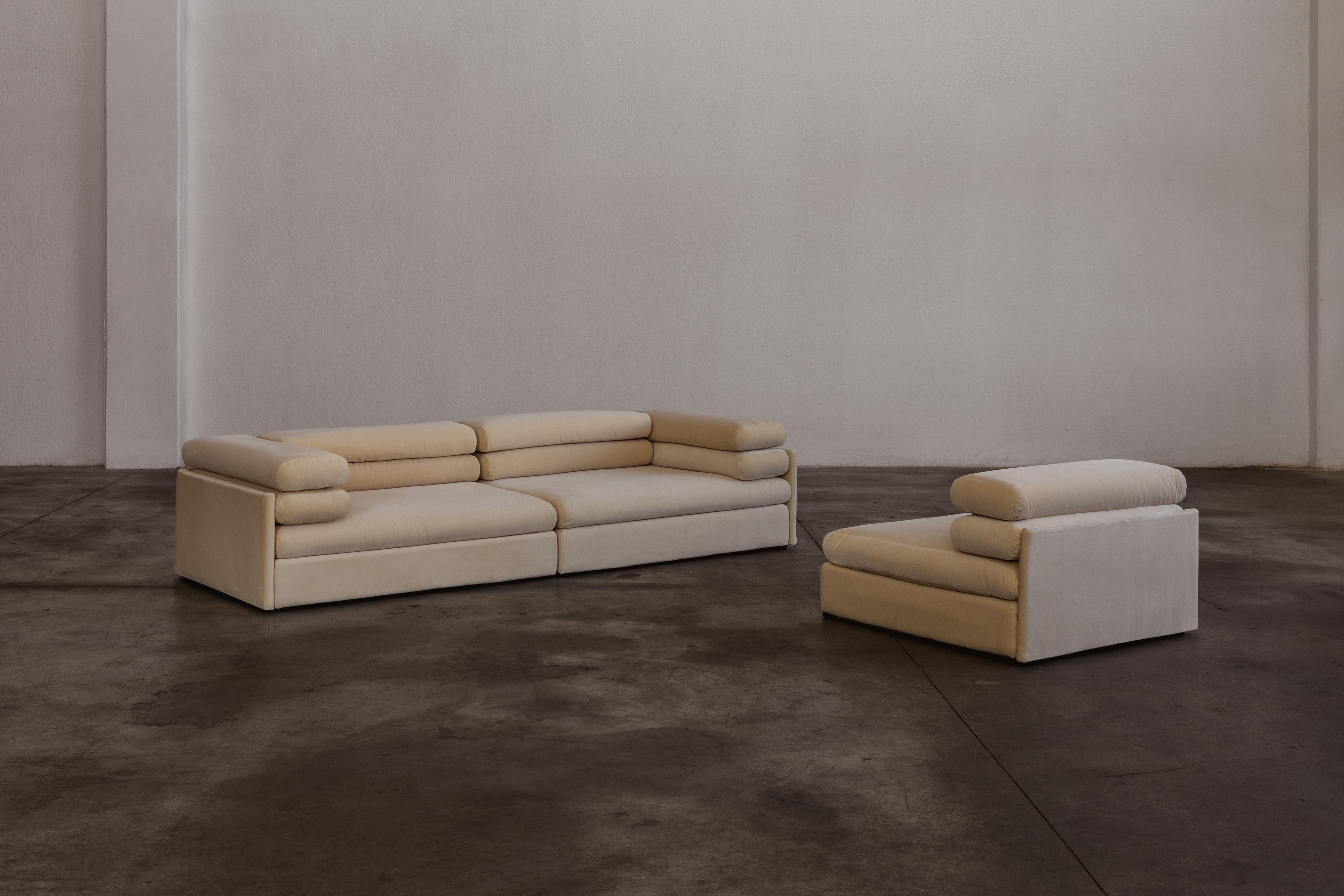 Afra & Tobia Scarpa Elogio Modular Sofa für B&B Italia, Samt, 1974, 3er Set (Italienisch) im Angebot