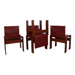 Afra & Tobia Scarpa English Red Leather Monk Dining Chair for Molteni, Set of 10