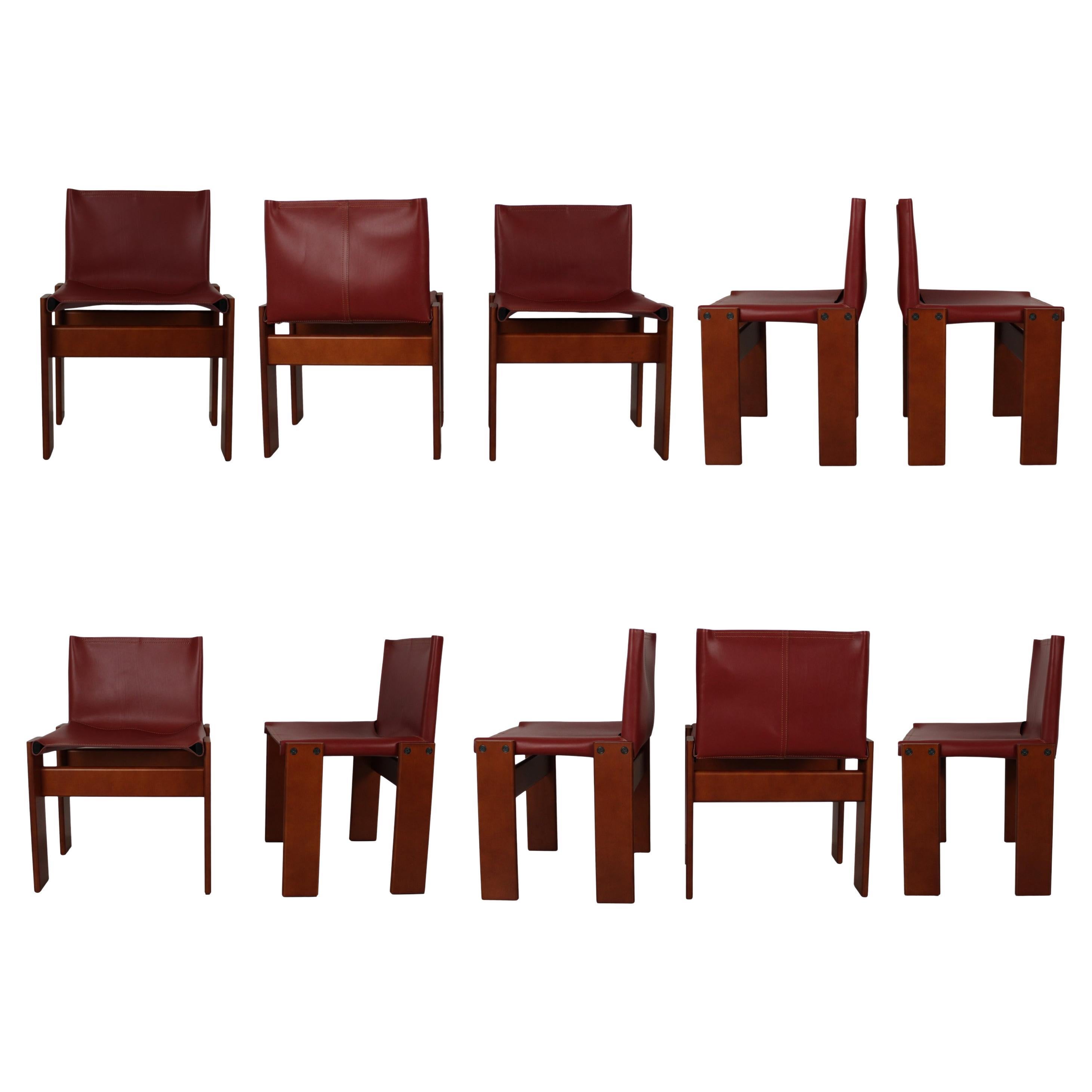 Afra & Tobia Scarpa English Red Leather Monk Dining Chair for Molteni, Set of 10