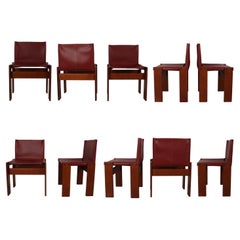 Afra & Tobia Scarpa English Red Leather Monk Dining Chair for Molteni, Set of 10