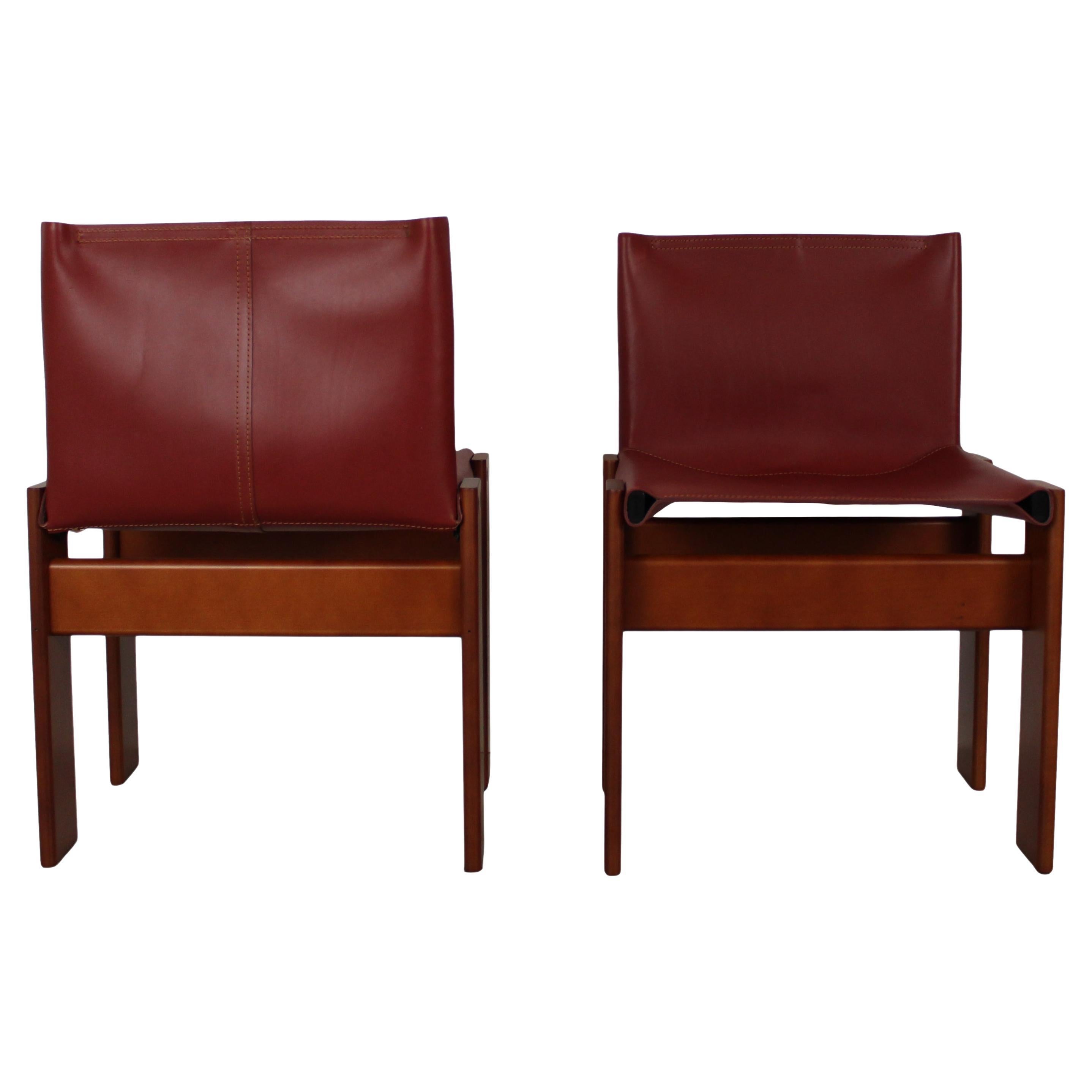 Englisches Rot von Afra & Tobia Scarpa  Leder-Esszimmerstuhl Monk für Molteni, 2er-Set