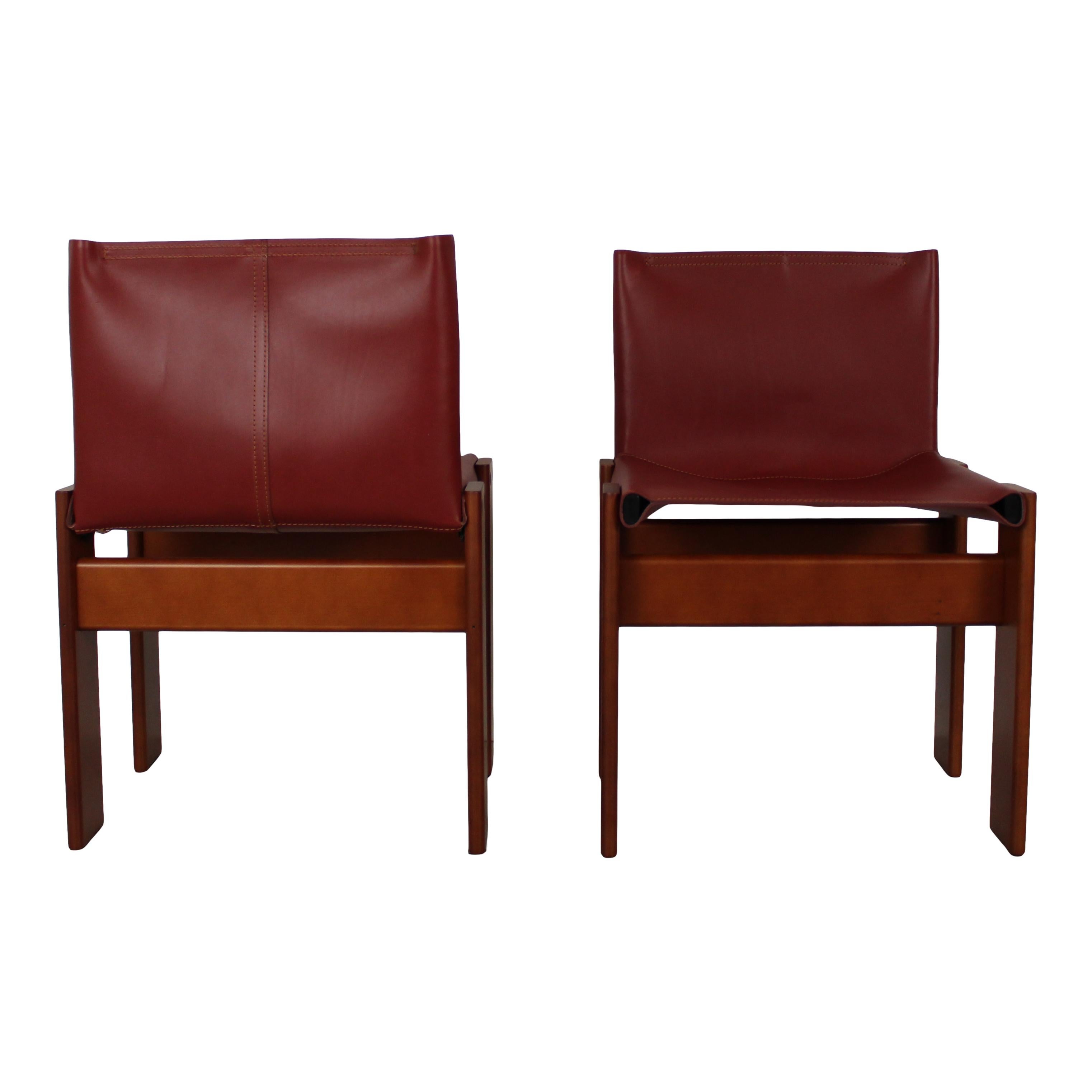 Afra & Tobia Scarpa English Red  Leather Monk Dining Chair for Molteni, Set of 4 For Sale 5