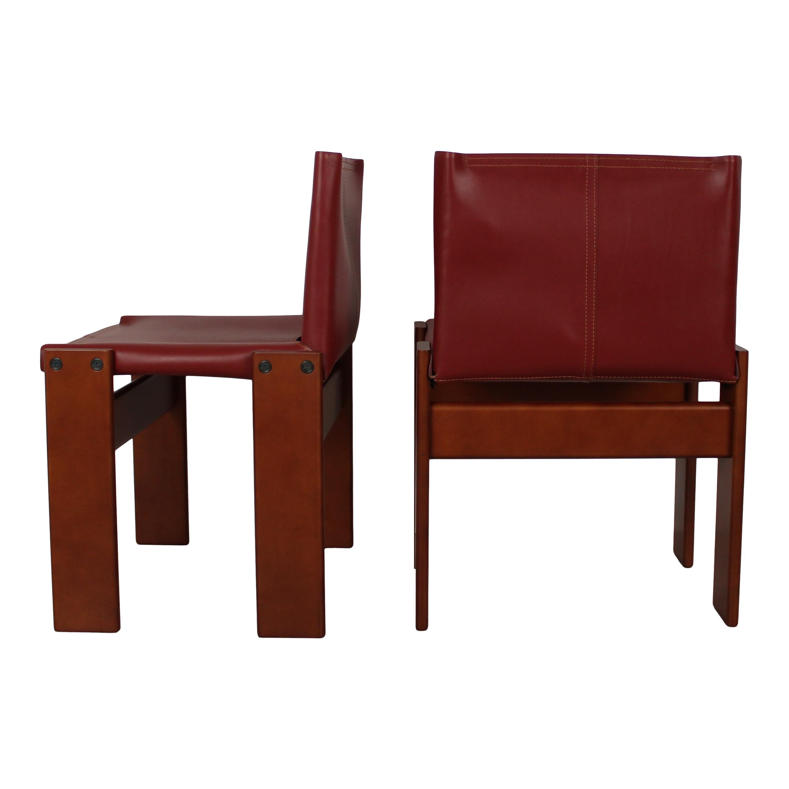 Afra & Tobia Scarpa English Red  Leather Monk Dining Chair for Molteni, Set of 4 For Sale 6