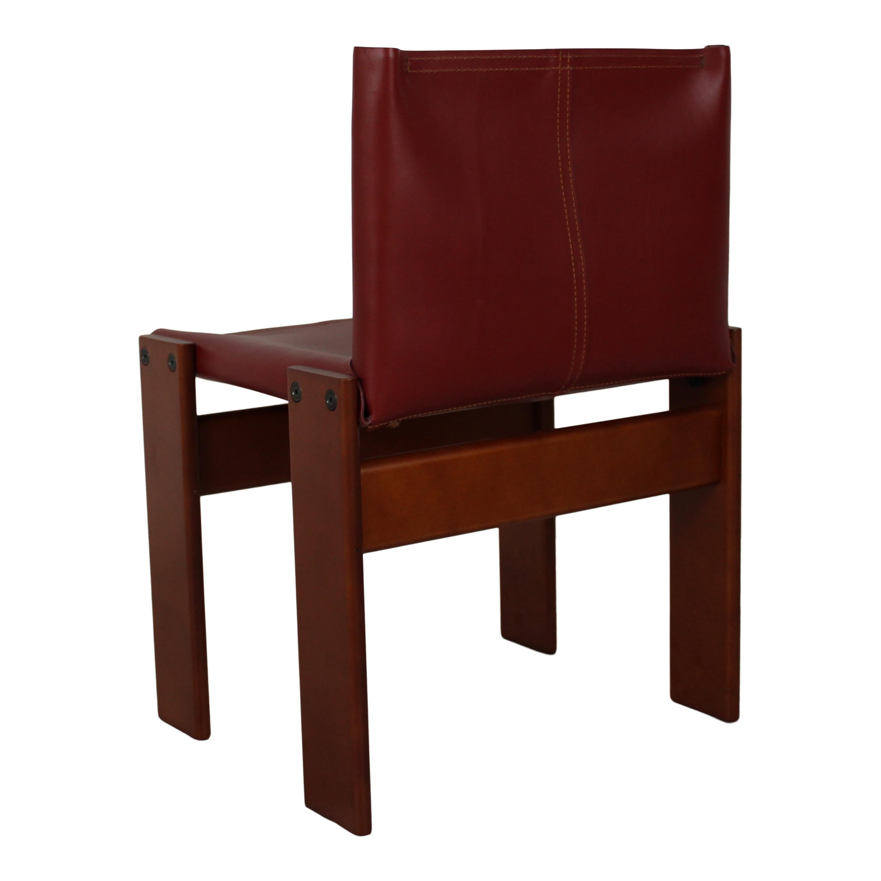 Afra & Tobia Scarpa English Red  Leather Monk Dining Chair for Molteni, Set of 4 For Sale 12