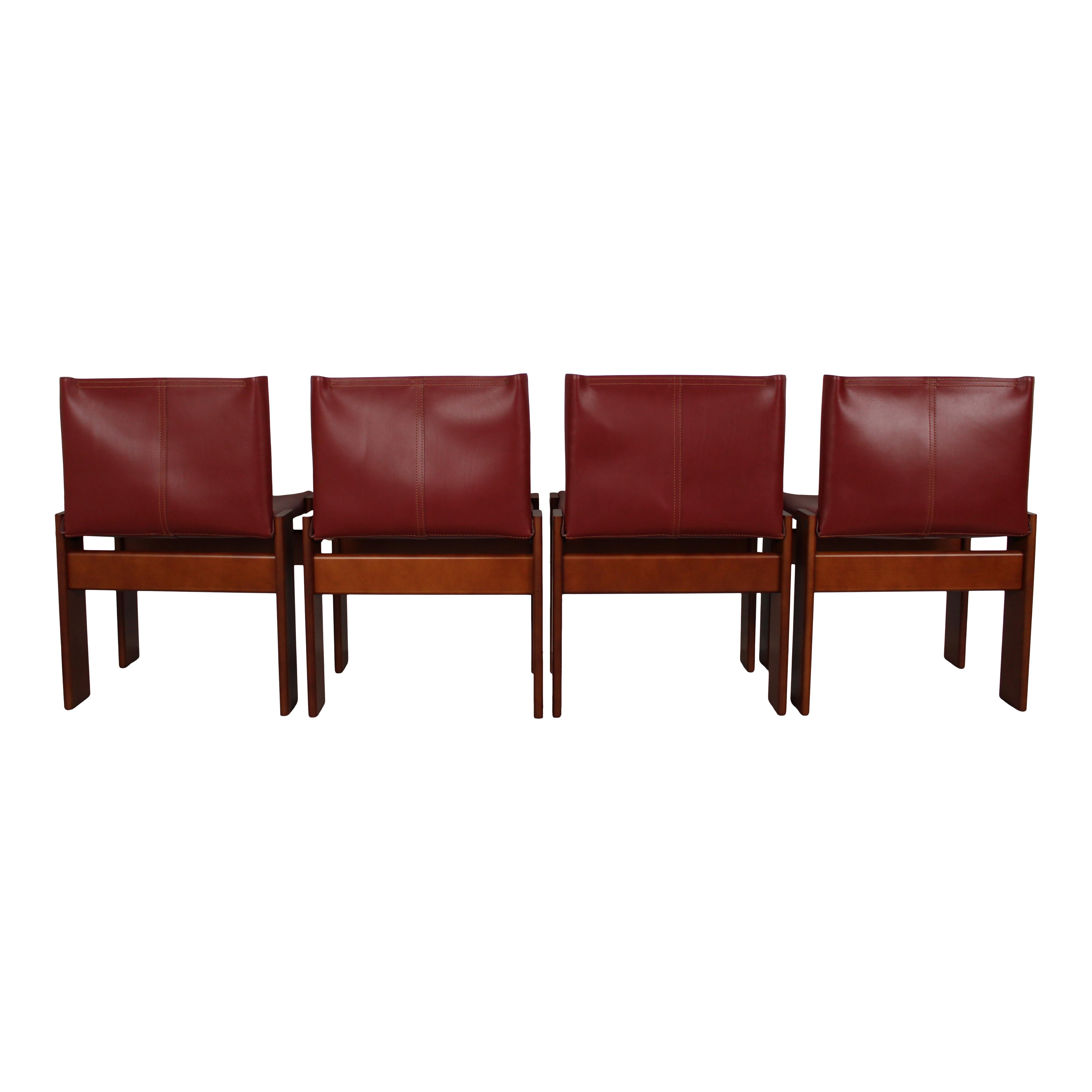 Afra & Tobia Scarpa English Red  Leather Monk Dining Chair for Molteni, Set of 4 For Sale 1