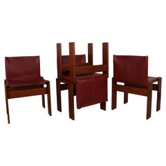 Afra & Tobia Scarpa English Red  Leather Monk Dining Chair for Molteni, Set of 4