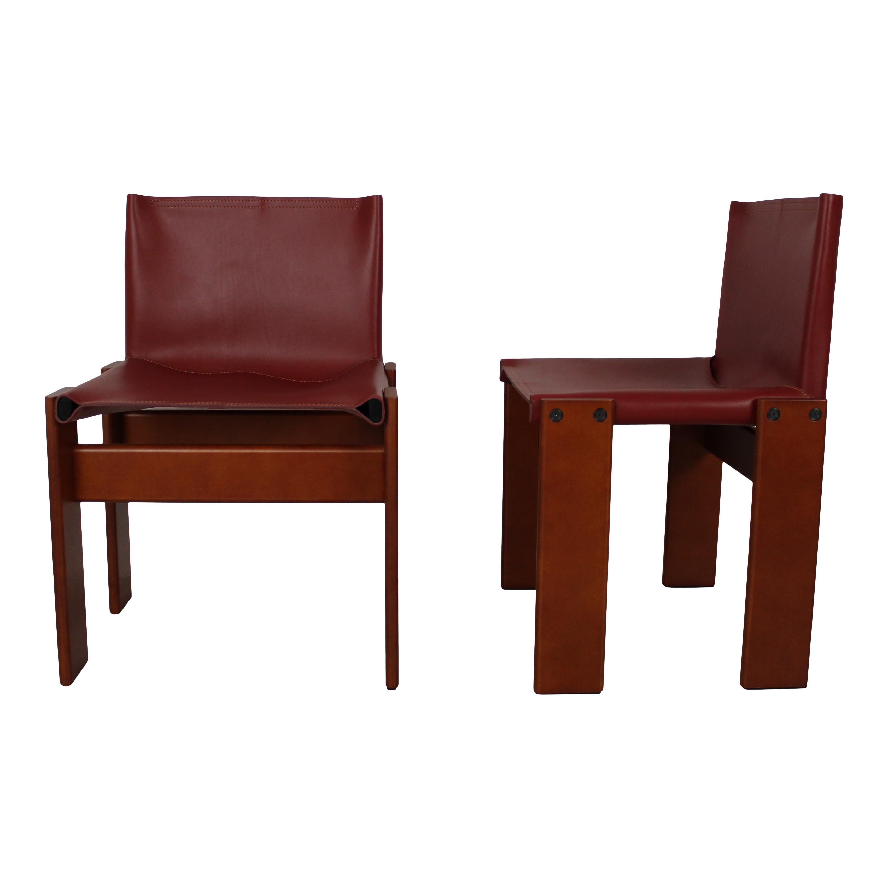 Afra & Tobia Scarpa English Red  Leather Monk Dining Chair for Molteni, Set of 6 For Sale 14
