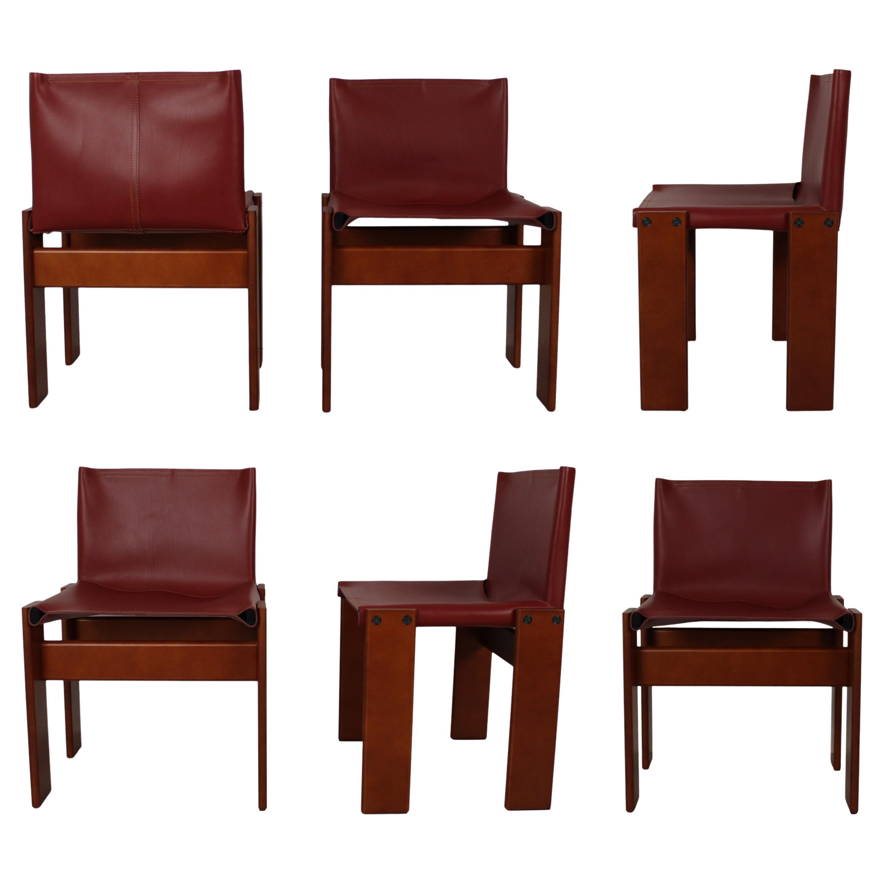 Afra & Tobia Scarpa English Red  Leather Monk Dining Chair for Molteni, Set of 6