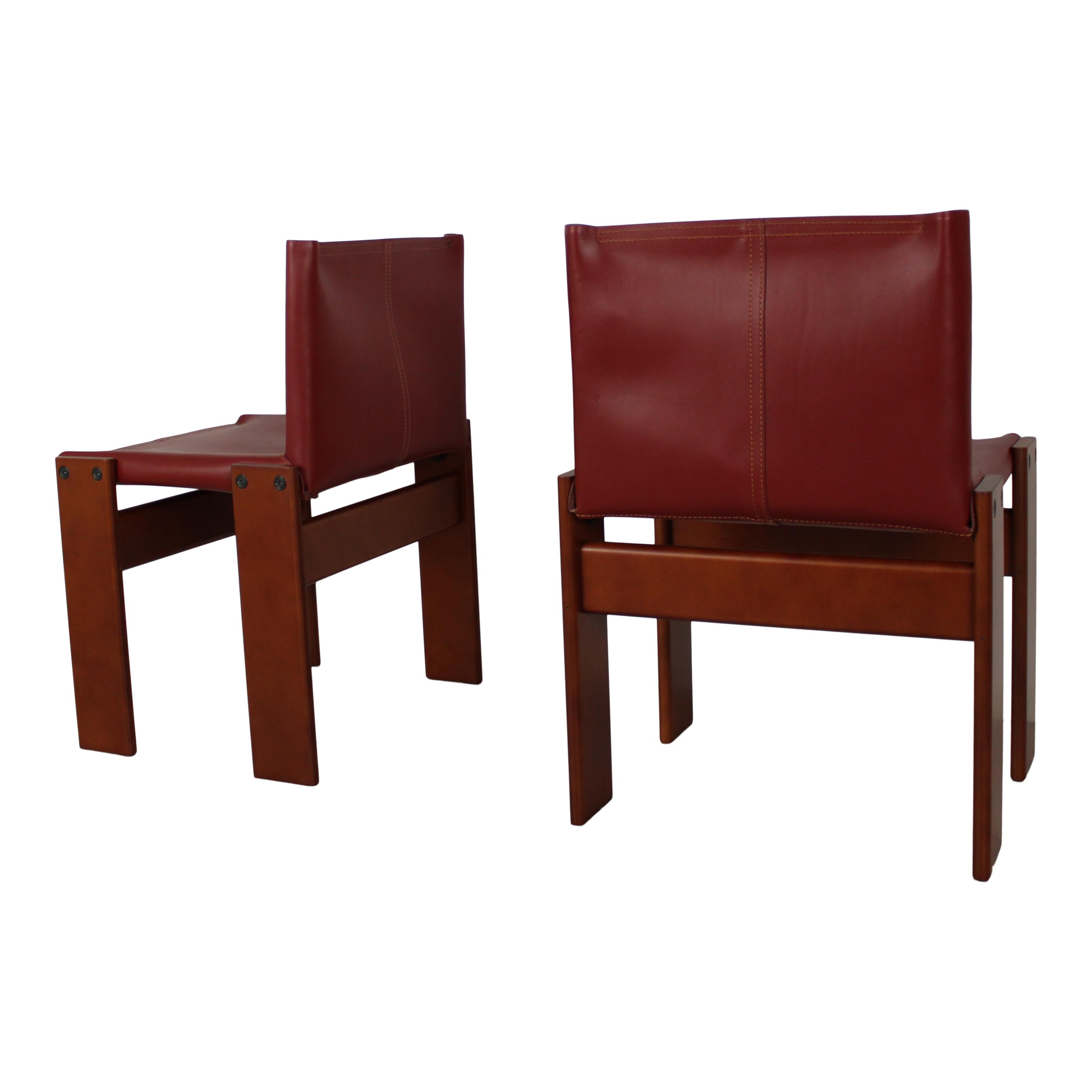 Afra & Tobia Scarpa - Rouge anglais  Chaise de salle à manger Monk en cuir pour Molteni, ensemble de 8 en vente 5