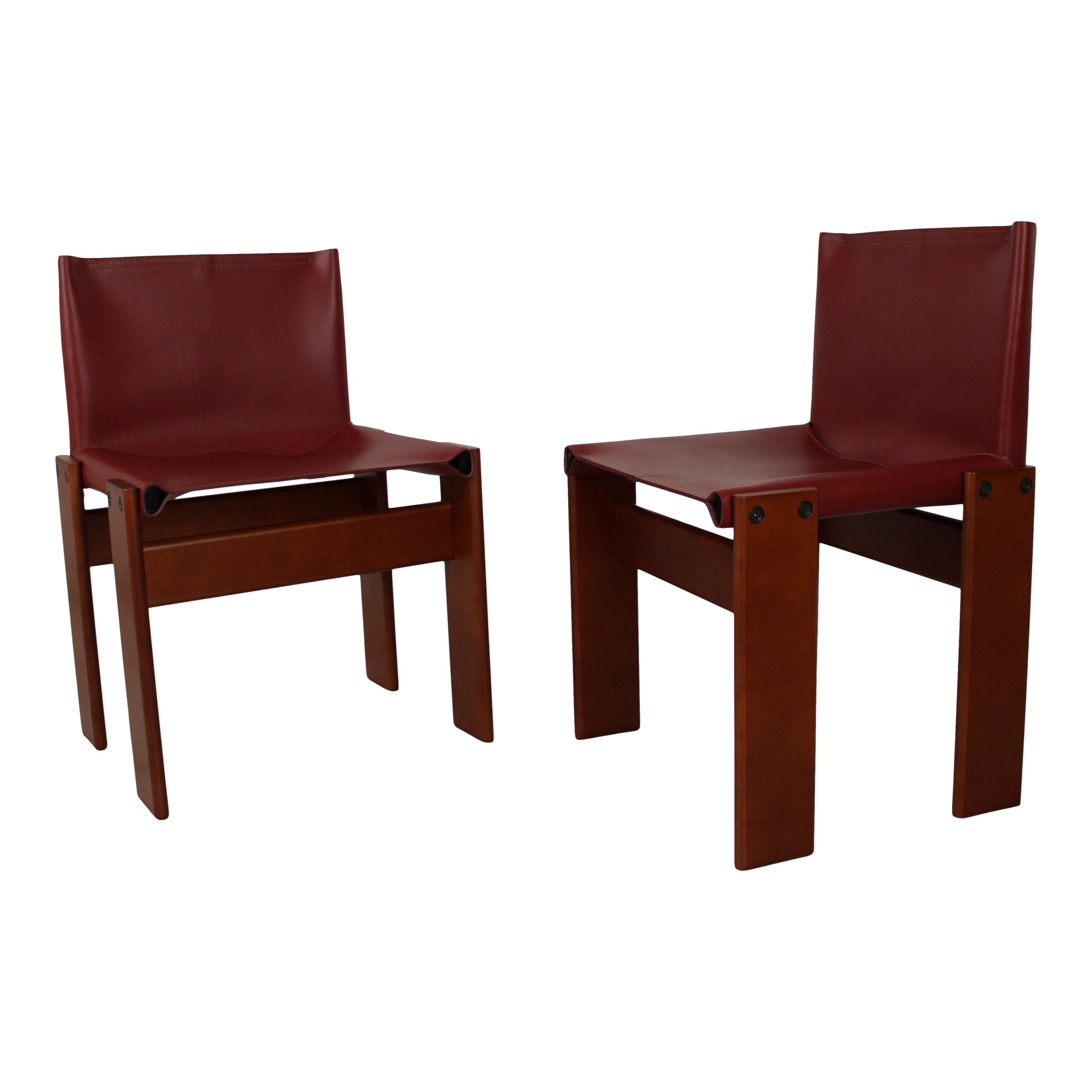 Afra & Tobia Scarpa - Rouge anglais  Chaise de salle à manger Monk en cuir pour Molteni, ensemble de 8 en vente 6