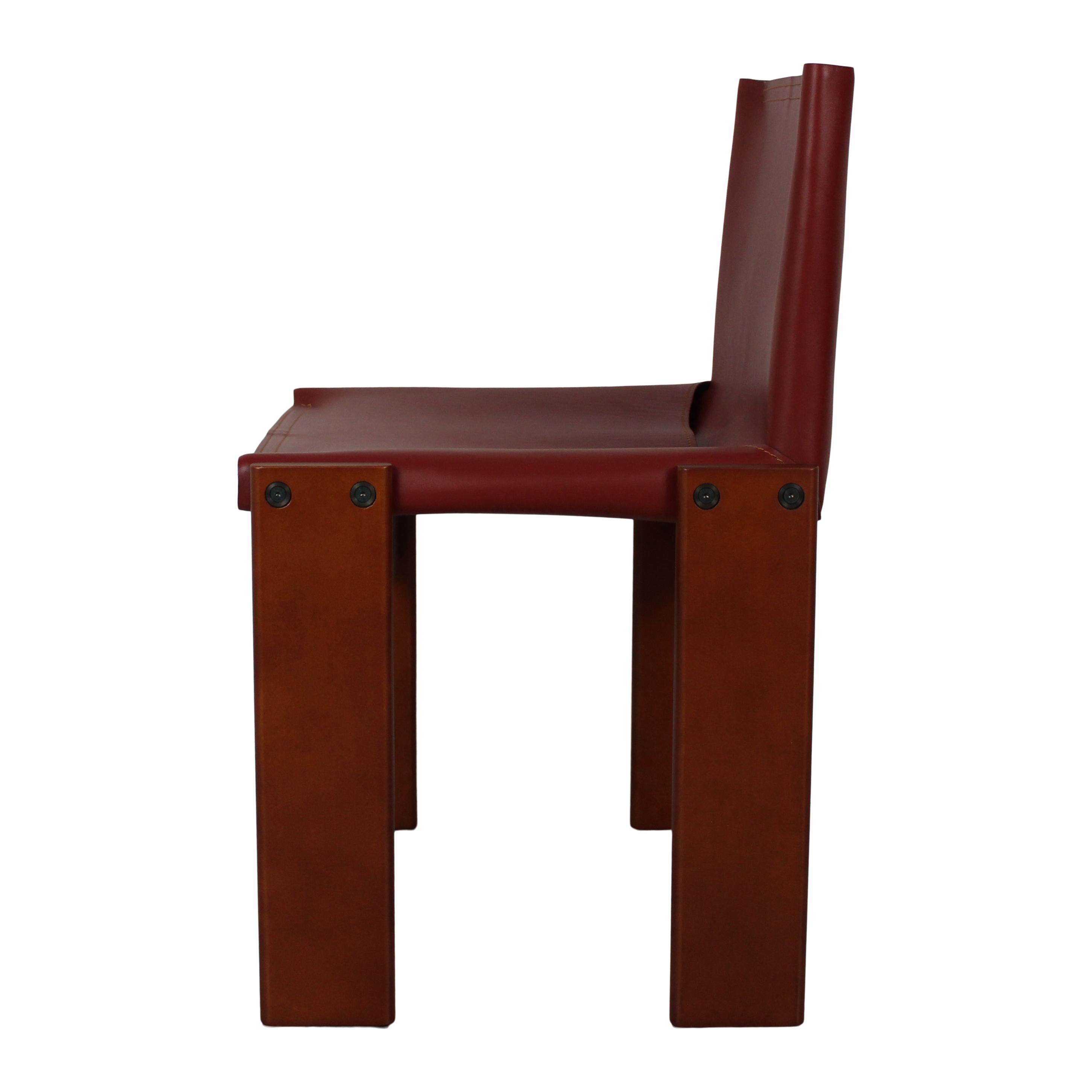Afra & Tobia Scarpa - Rouge anglais  Chaise de salle à manger Monk en cuir pour Molteni, ensemble de 8 en vente 10