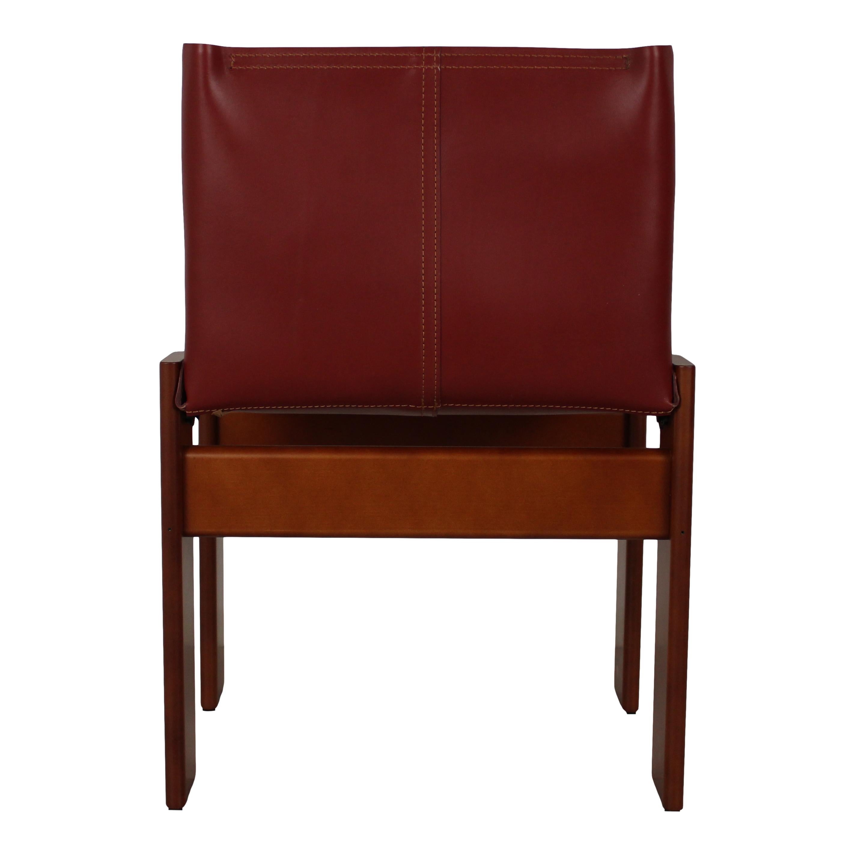 Afra & Tobia Scarpa - Rouge anglais  Chaise de salle à manger Monk en cuir pour Molteni, ensemble de 8 en vente 12