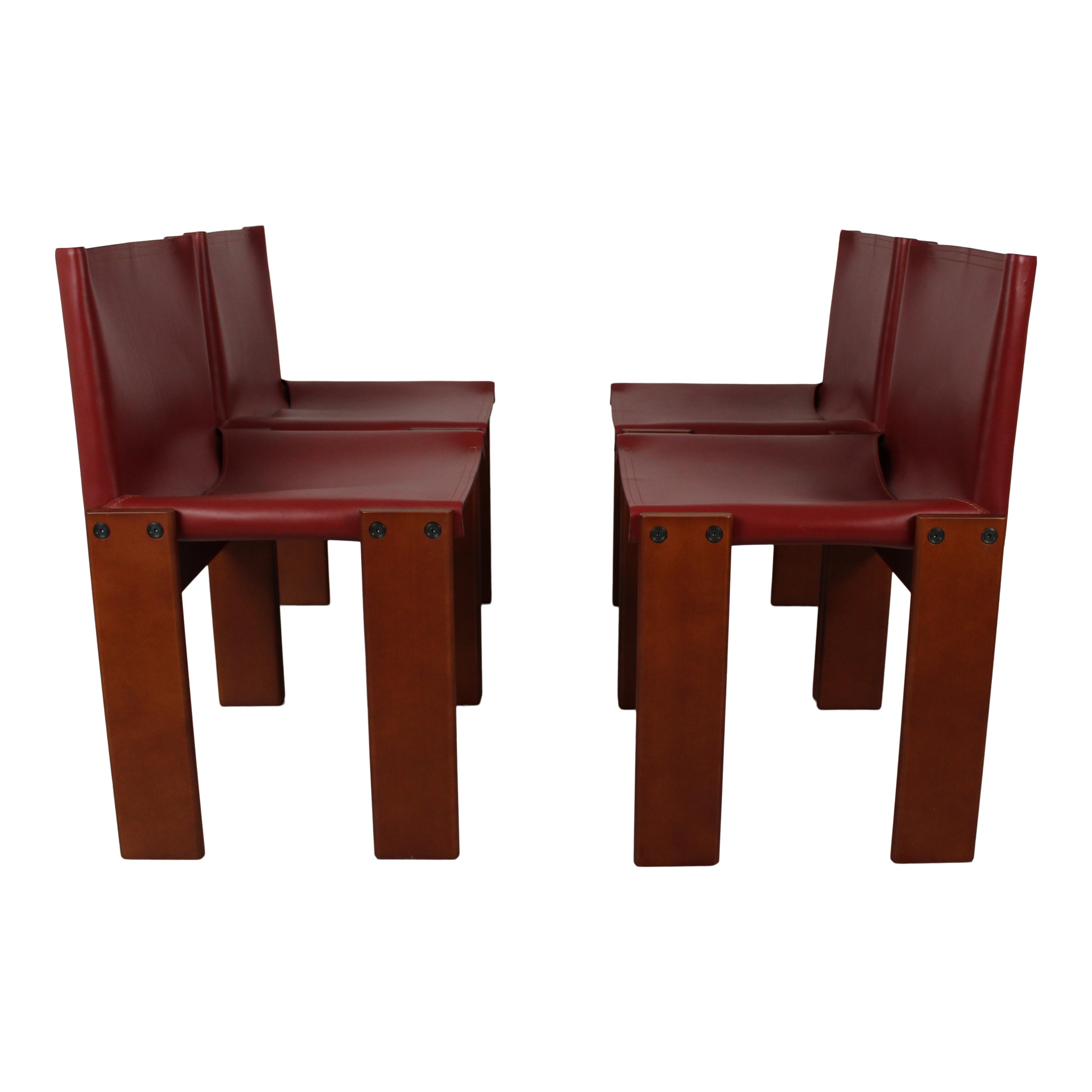 Cuir Afra & Tobia Scarpa - Rouge anglais  Chaise de salle à manger Monk en cuir pour Molteni, ensemble de 8 en vente