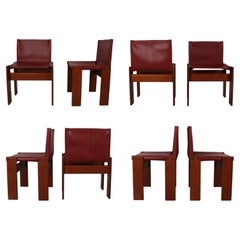 Afra & Tobia Scarpa English Red  Leather Monk Dining Chair for Molteni, Set of 8