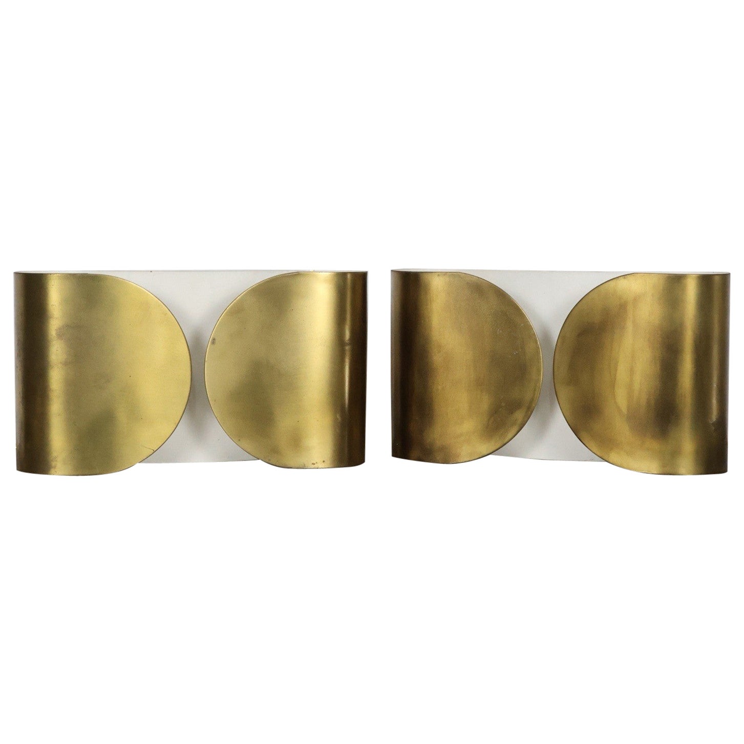 Afra 
Tobia Scarpa Foglio Flos Coppia Di Applique Ottone Zapponato 1967 Design in vendita