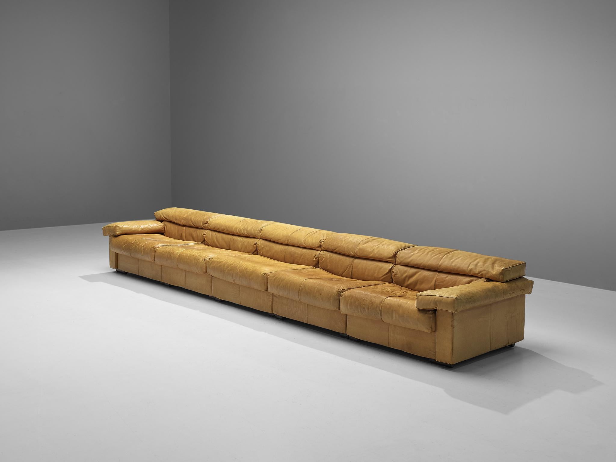 Mid-Century Modern Afra & Tobia Scarpa for B&B Italia Sectional 'Erasmo' Sofa in Camel Leather