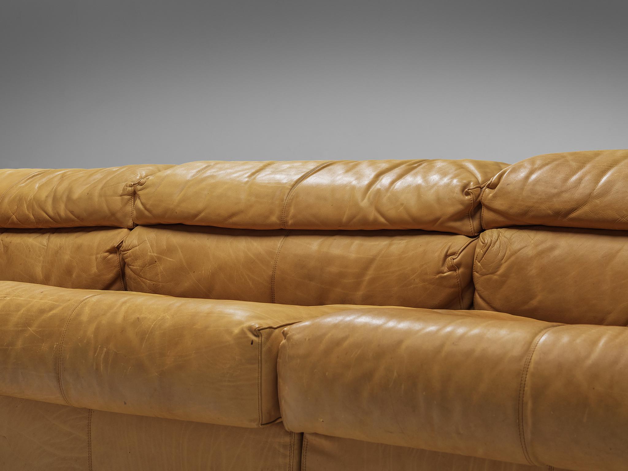 Mid-Century Modern Afra & Tobia Scarpa for B&B Italia Sectional 'Erasmo' Sofa in Cognac Leather