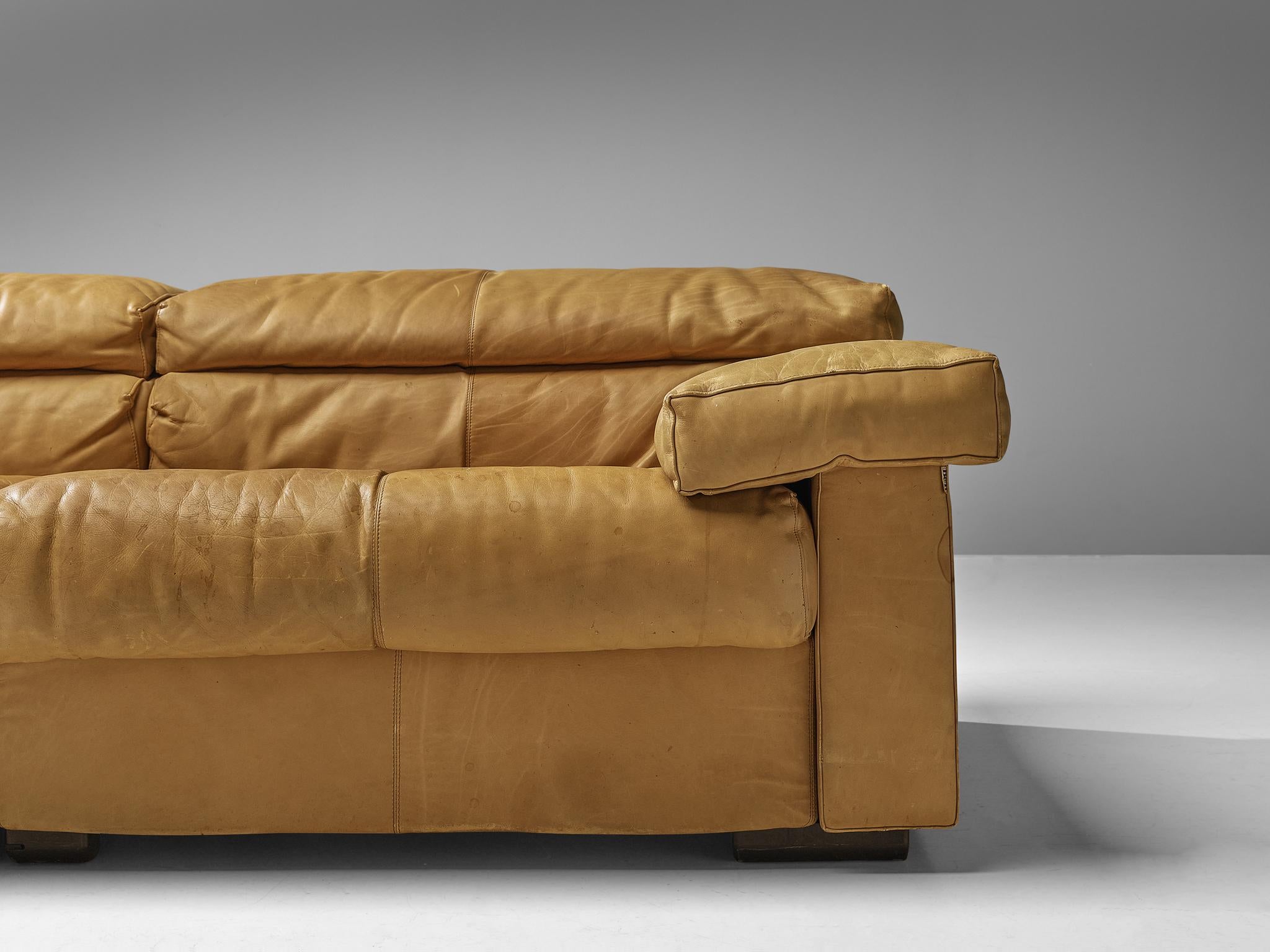 Afra & Tobia Scarpa for B&B Italia Sectional 'Erasmo' Sofa in Cognac Leather In Good Condition In Waalwijk, NL