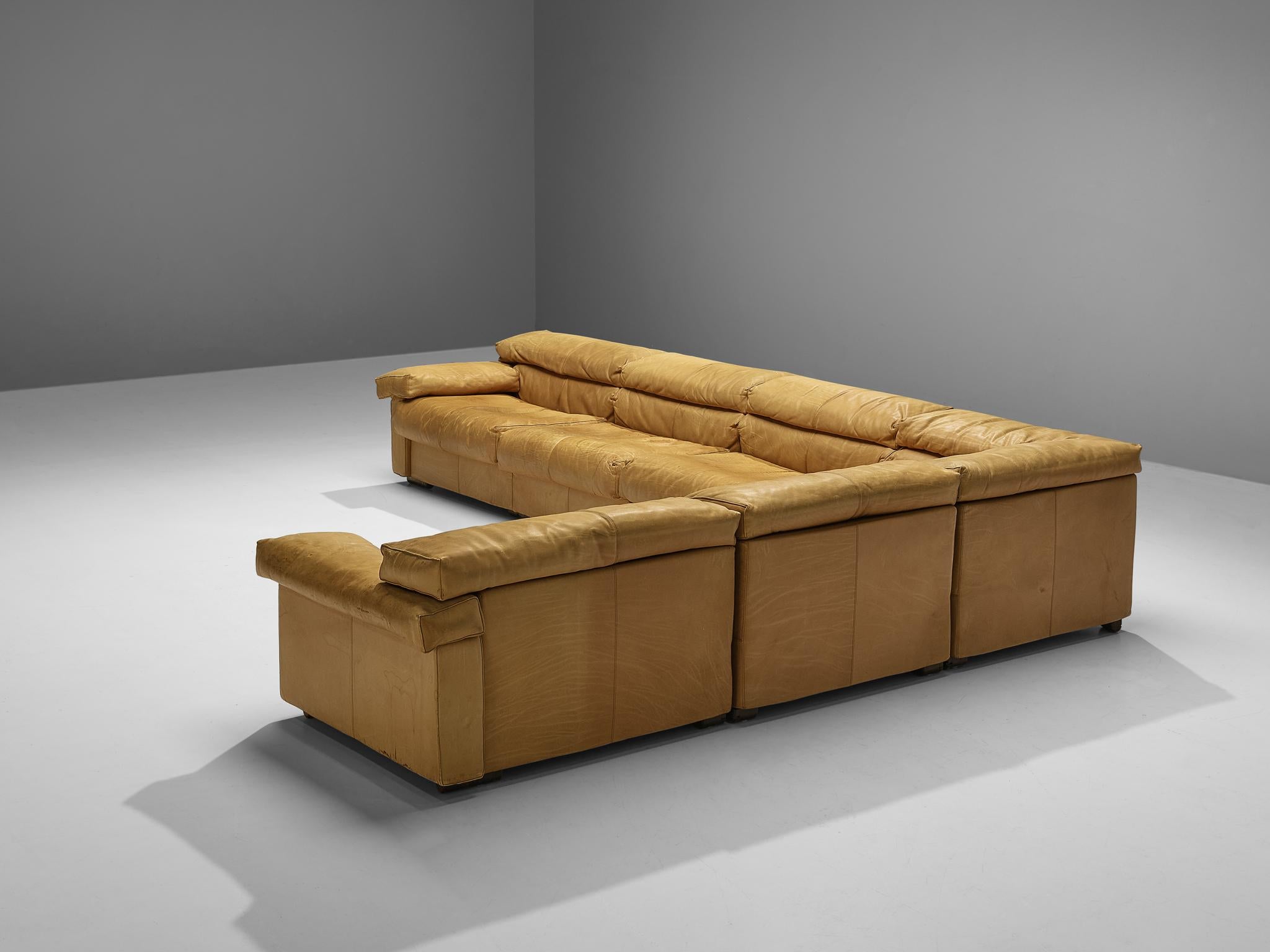 Afra & Tobia Scarpa for B&B Italia Sectional 'Erasmo' Sofa in Cognac Leather 1