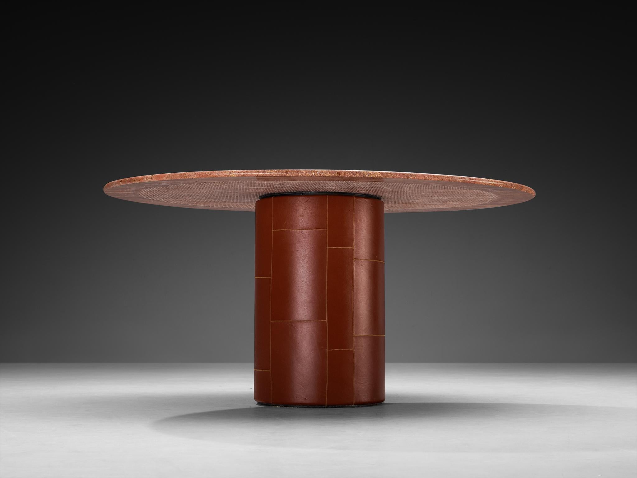 Postmoderne Afra & Tobia Scarpa pour B&B Italia Table de salle à manger 'Tobio' en travertin rouge en vente