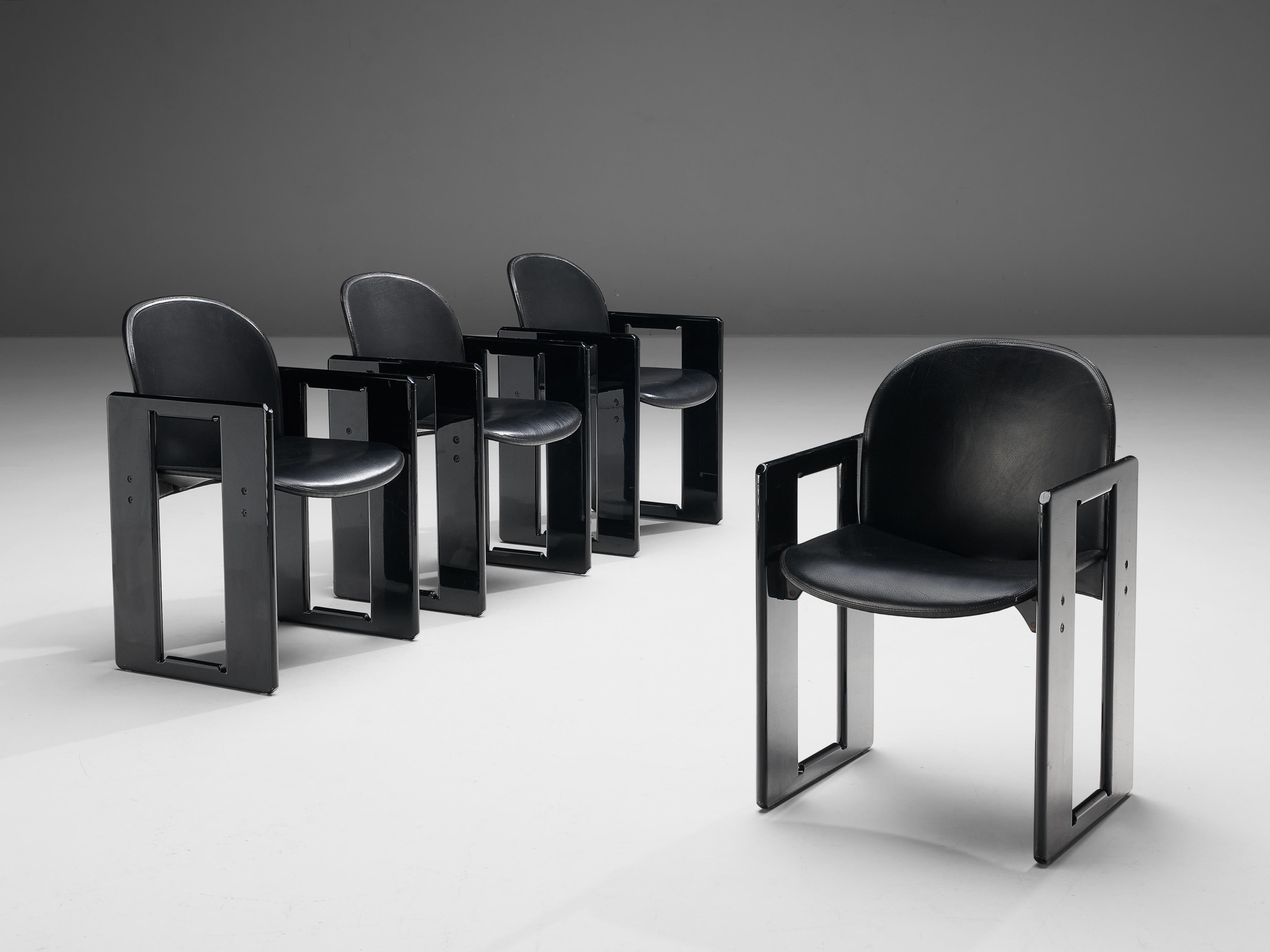 Italian Afra & Tobia Scarpa for B&B Set of Four Black ‘Dialogo’ Dining Chairs 