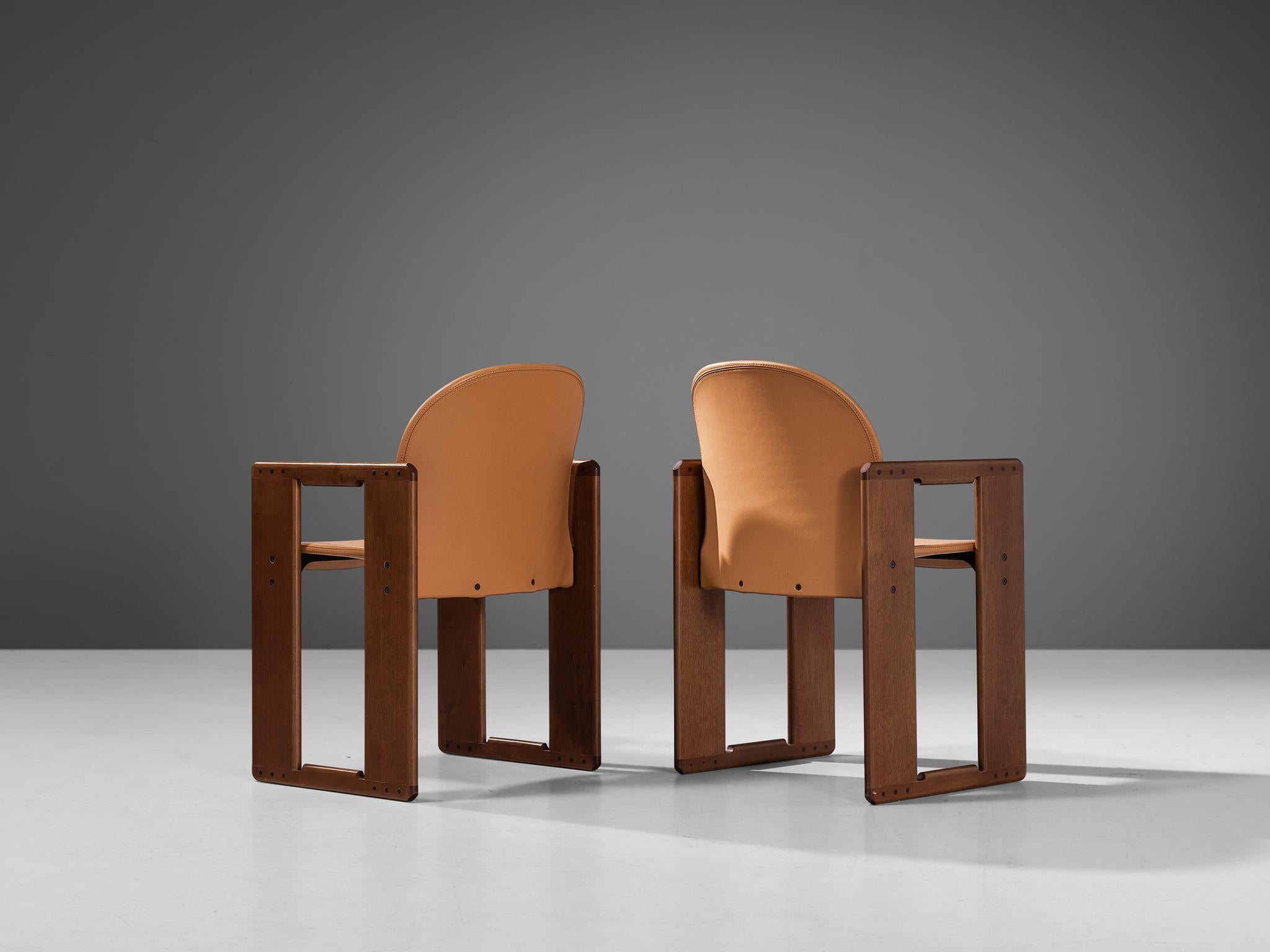 Mid-Century Modern Afra & Tobia Scarpa for B&B Set of Four Dining Chairs in Cognac Leather