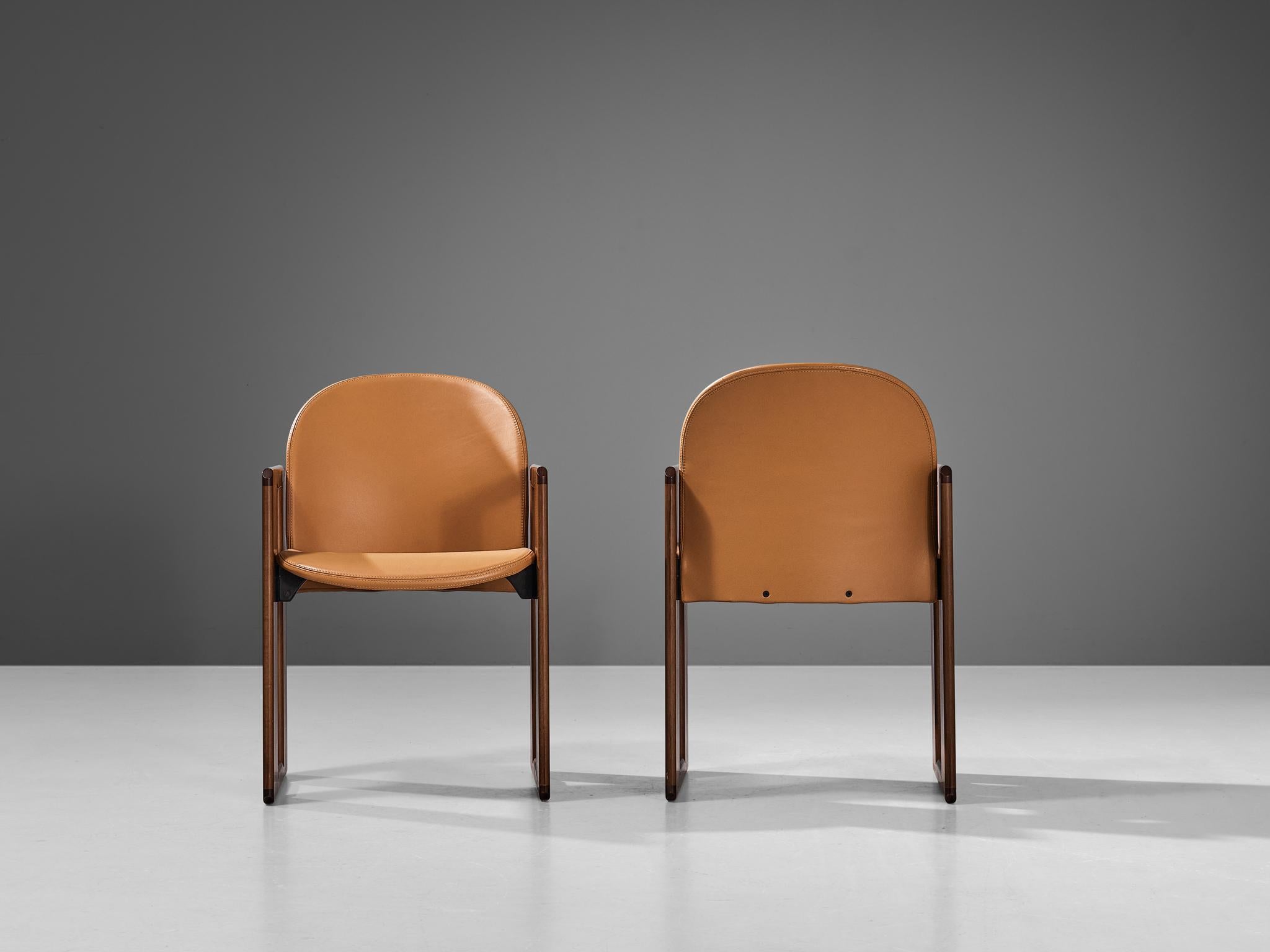 Afra & Tobia Scarpa for B&B Set of Four Dining Chairs in Cognac Leather 3