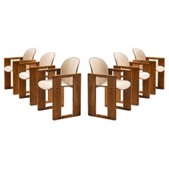 Afra & Tobia Scarpa for B&B Set of Six Armchairs in Walnut and Beige Fabric