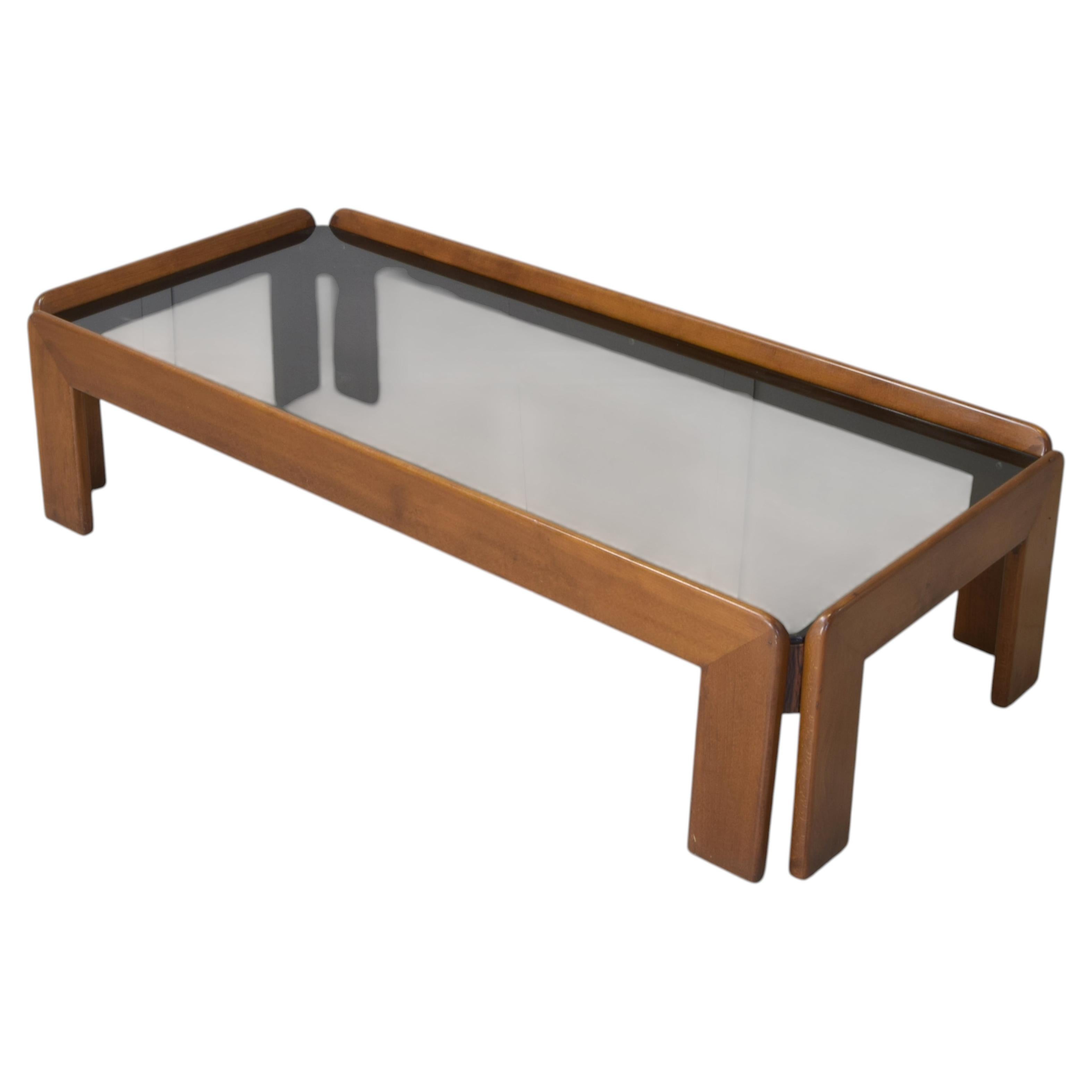 Afra & Tobia Scarpa for Cassin Rectangular Walnut and Smoked Glass Coffee Table