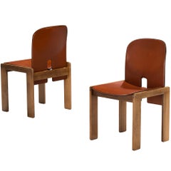 Afra & Tobia Scarpa for Cassina '121' Dining Chairs in Cognac Leather and Walnut