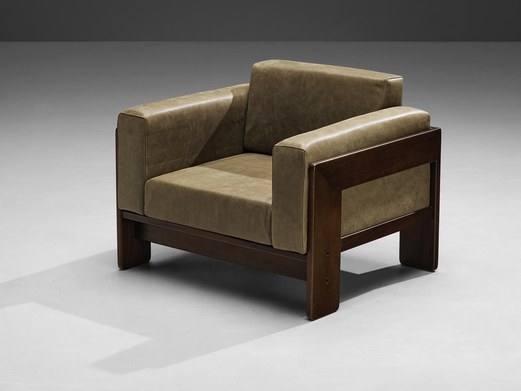 Afra & Tobia Scarpa for Cassina 'Bastiano' lounge chair, leather, walnut, Italy, 1960

Designed by Tobia Scarpa for Gavina’s experimental design lab in 1960, the Bastiano series reimagines Le Corbusier's free cushion concept, translated this time in