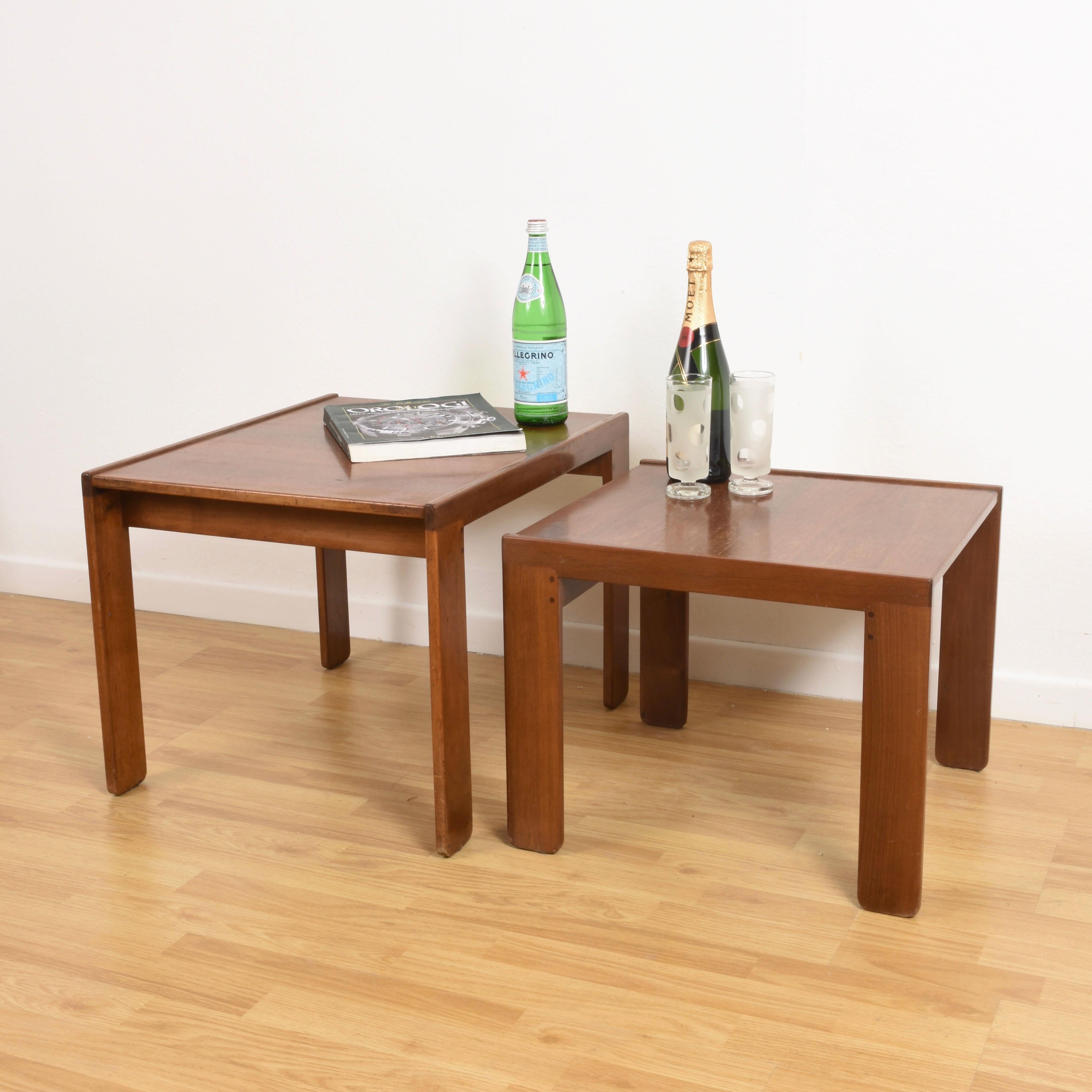 This set, consisting of two nesting tables, was designed in the 1960s by Afra and Tobia Scarpa
Measures: Large table 19.88 D, 24 L, 17.38 H
Medium table 18.25 D, 19.5 L, 15.5 H.
