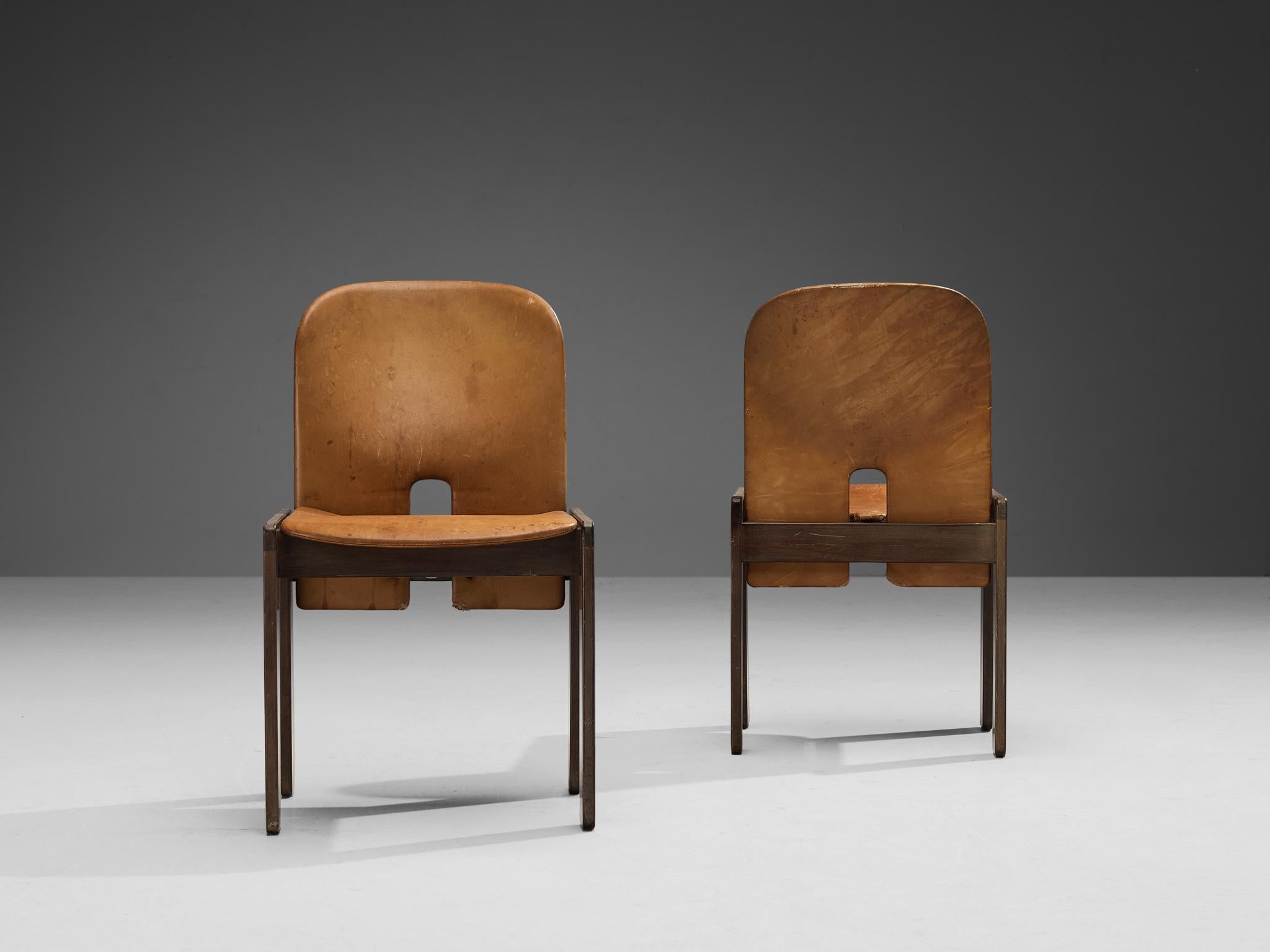 Mid-Century Modern Afra & Tobia Scarpa for Cassina Pair of '121' Dining Chairs in Leather