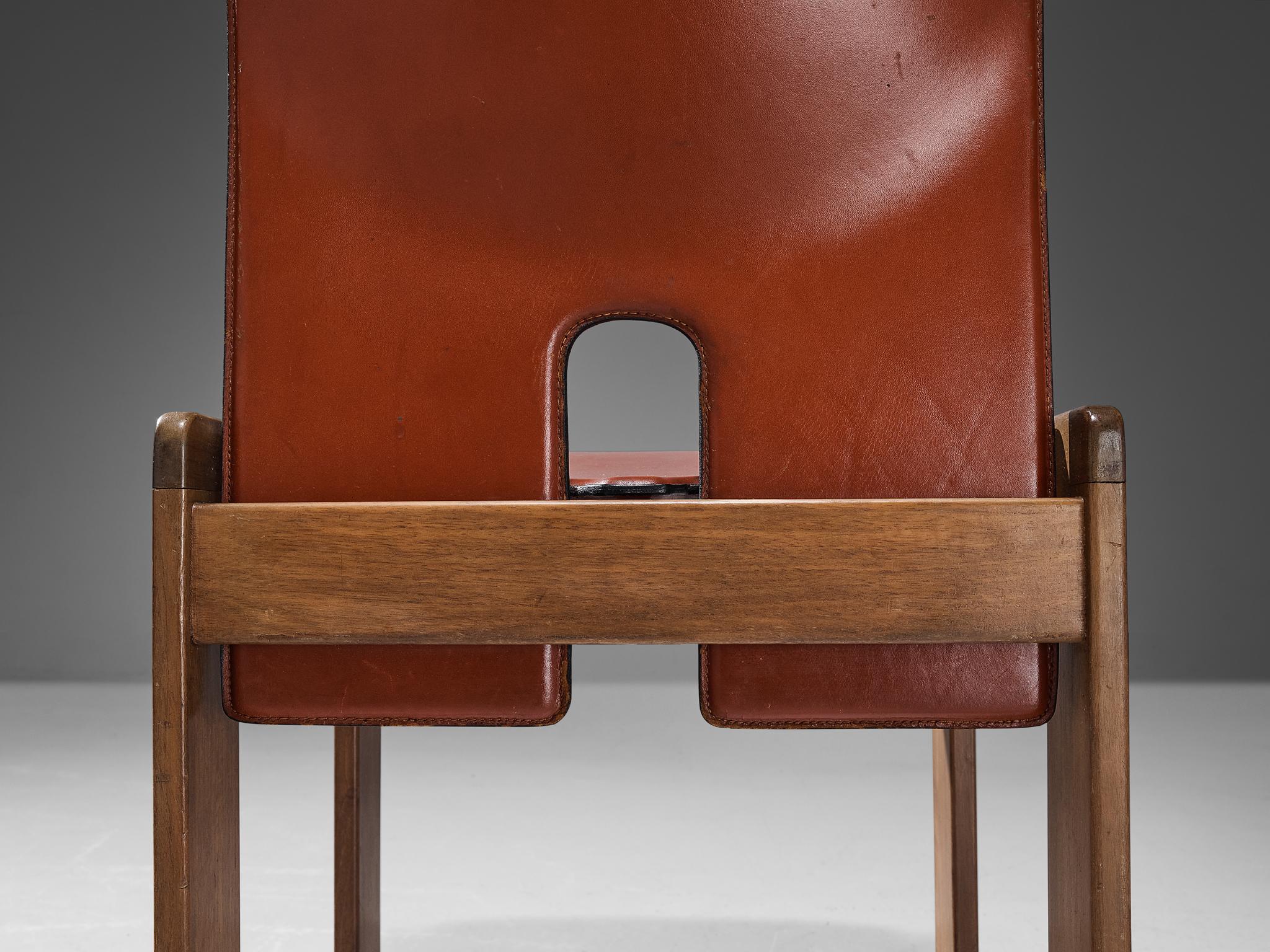 Italian Afra & Tobia Scarpa for Cassina Pair of '121' Dining Chairs in Leather 