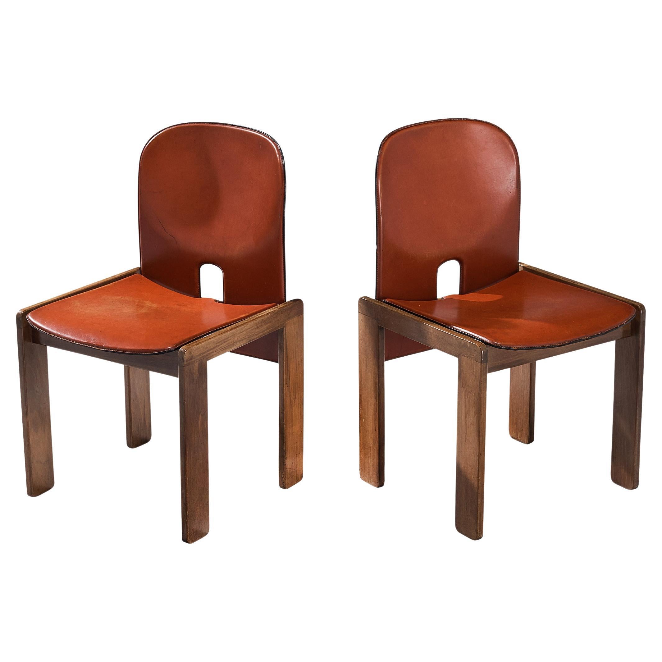 Afra & Tobia Scarpa for Cassina Pair of '121' Dining Chairs in Leather 