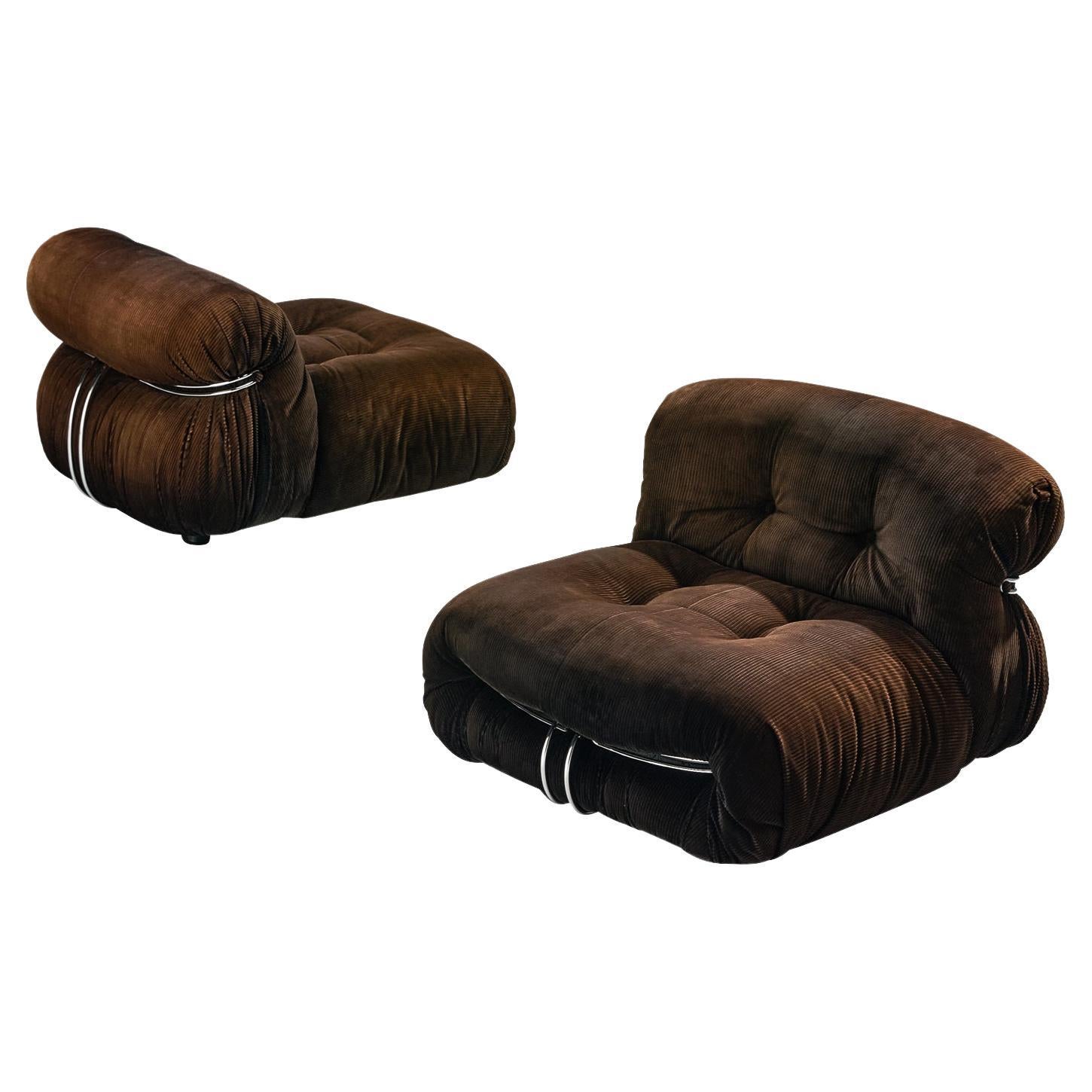 Afra & Tobia Scarpa for Cassina Pair of 'Soriana' Lounge Chairs in Corduroy For Sale