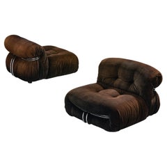 Vintage Afra & Tobia Scarpa for Cassina Pair of 'Soriana' Lounge Chairs in Corduroy