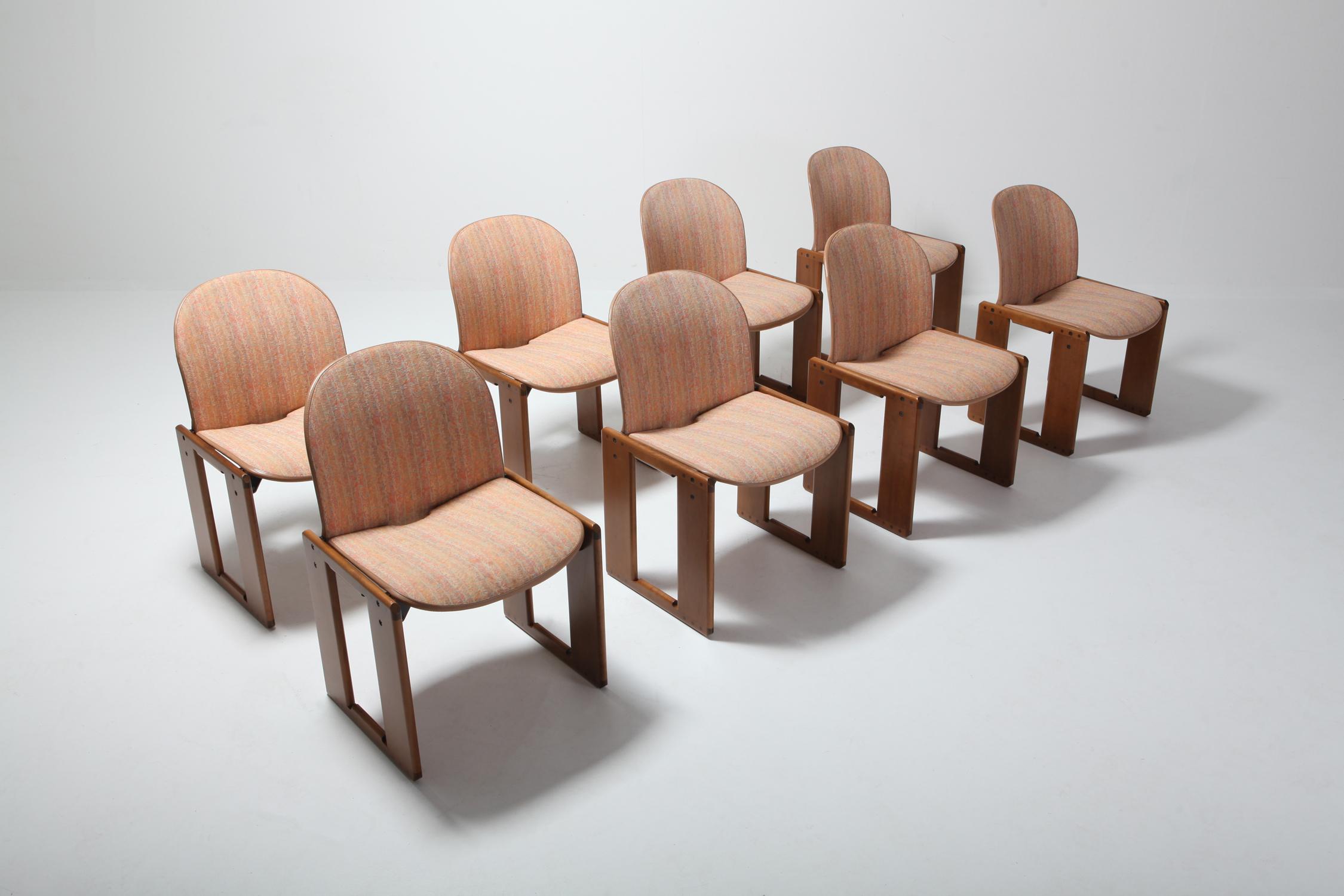 European Afra & Tobia Scarpa for Cassina, Set of 8 Chairs Model 121, Wood and Walnut